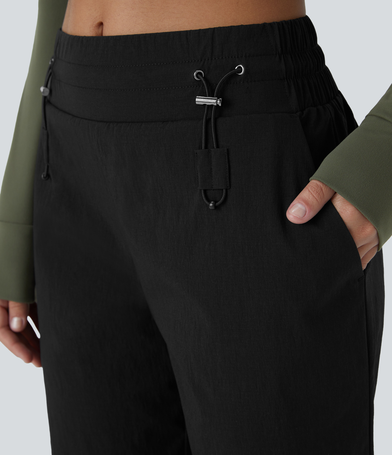 Halara Wear-Resistant Mid Rise Adjustable Drawcord Side Pocket Straight Leg Casual Pants  - Black - XS(regular) 