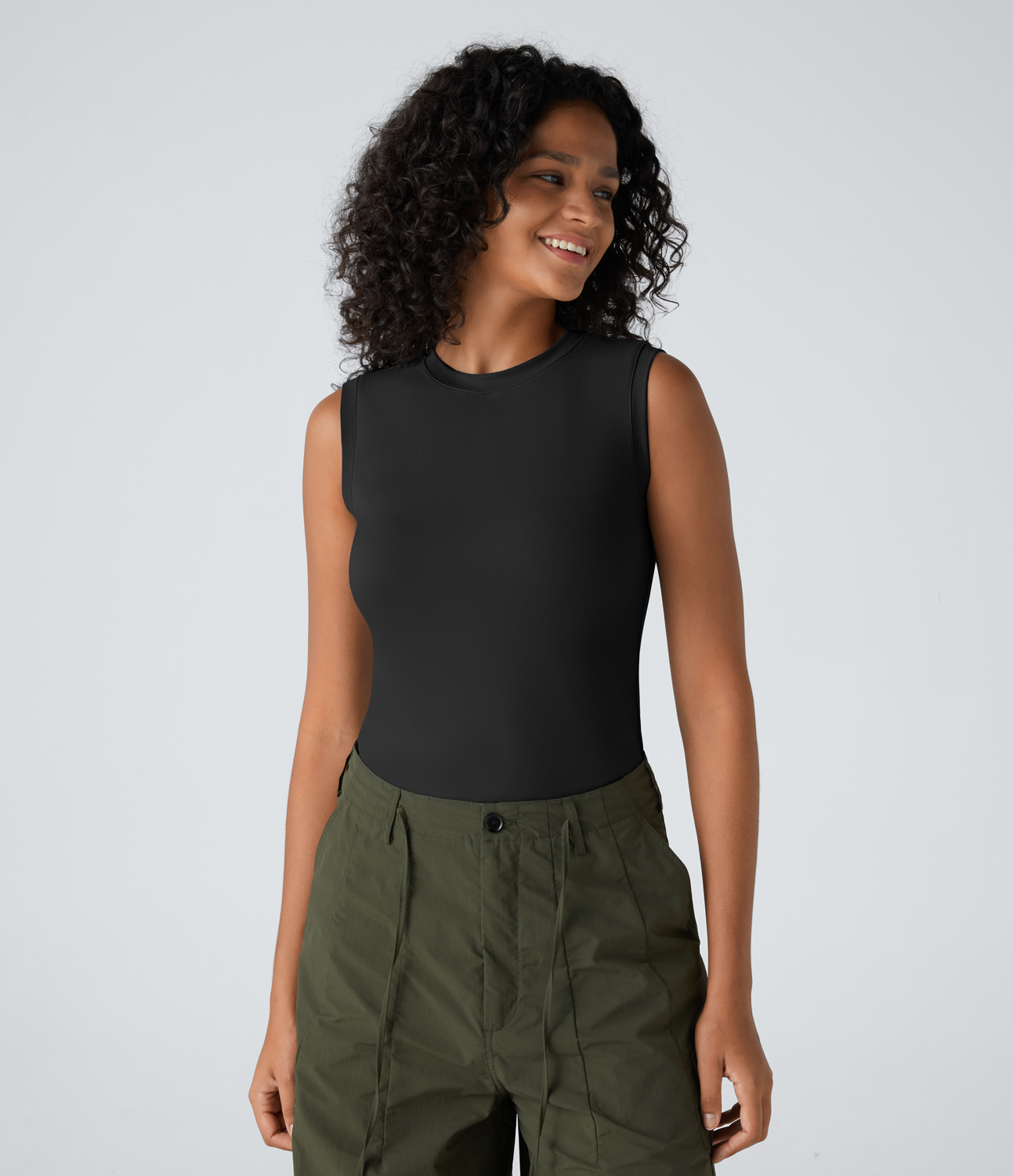 Halara Round Neck Plain Skinny Casual Tank Top Tank Top - Black - L golf tops halter top tunic tops sleeveless tops backless top 