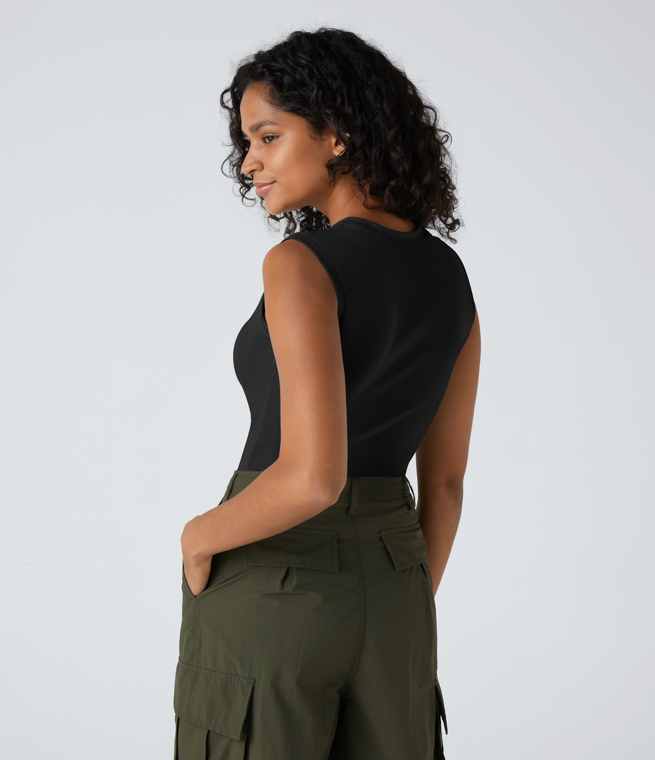 Halara Round Neck Plain Skinny Casual Tank Top Tank Top - Black - L golf tops halter top tunic tops sleeveless tops backless top 
