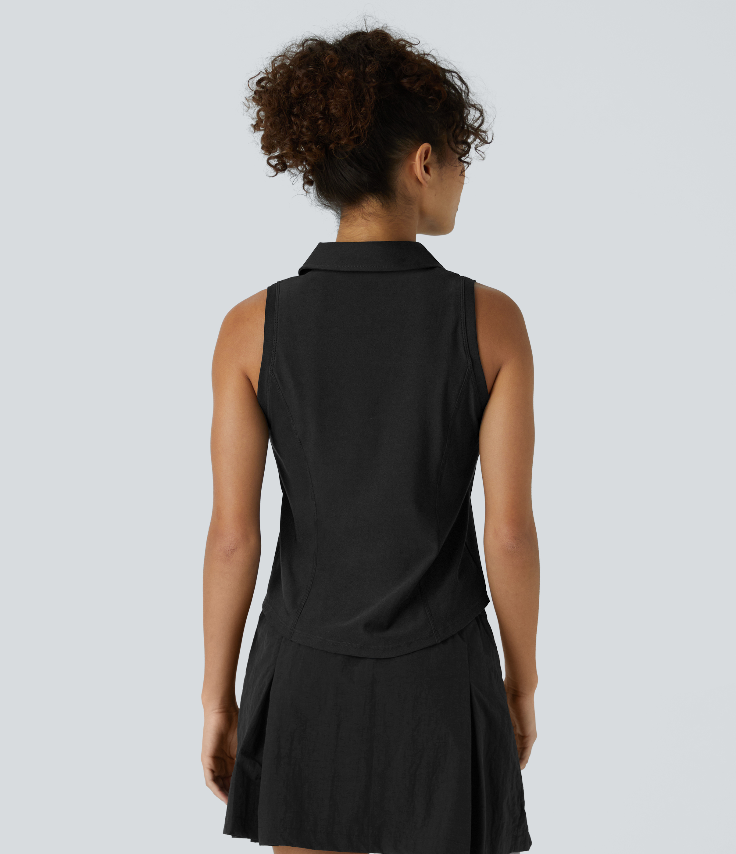 Halara Collared Zipper Curved Hem Cool Touch Golf Tank Top Tank Top - Black - XS golf tops halter top tunic tops sleeveless tops backless top 
