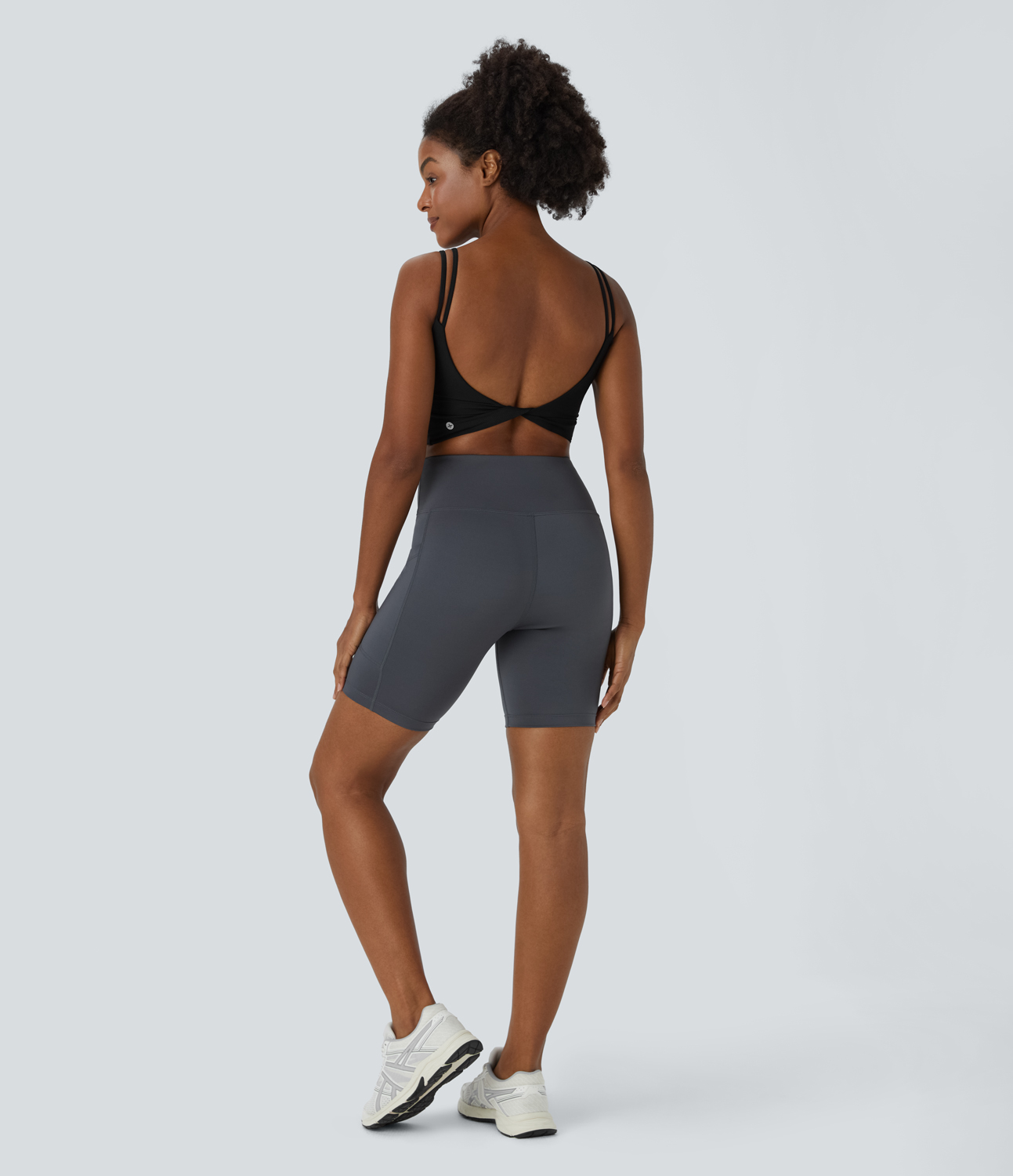 Halara PatitoffВ® Flow Pet Hair Resistant Double Straps Backless Twisted Workout Cropped Tank Top Tank Top - Black - S golf tops halter top 