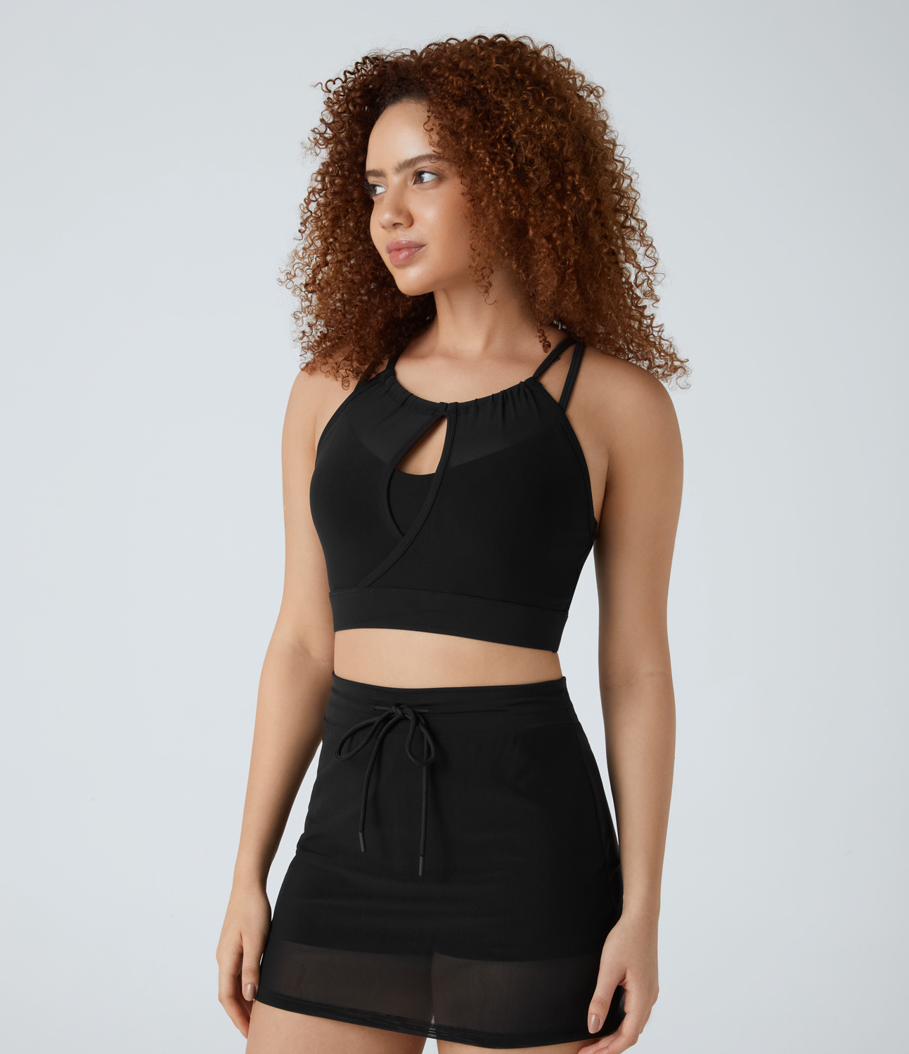 Halara Low Support Backless Cut Out Contrast Mesh 2-in-1 Yoga Sports Bra  - Black - M push up bra strapless bra backless bra sticky bra 