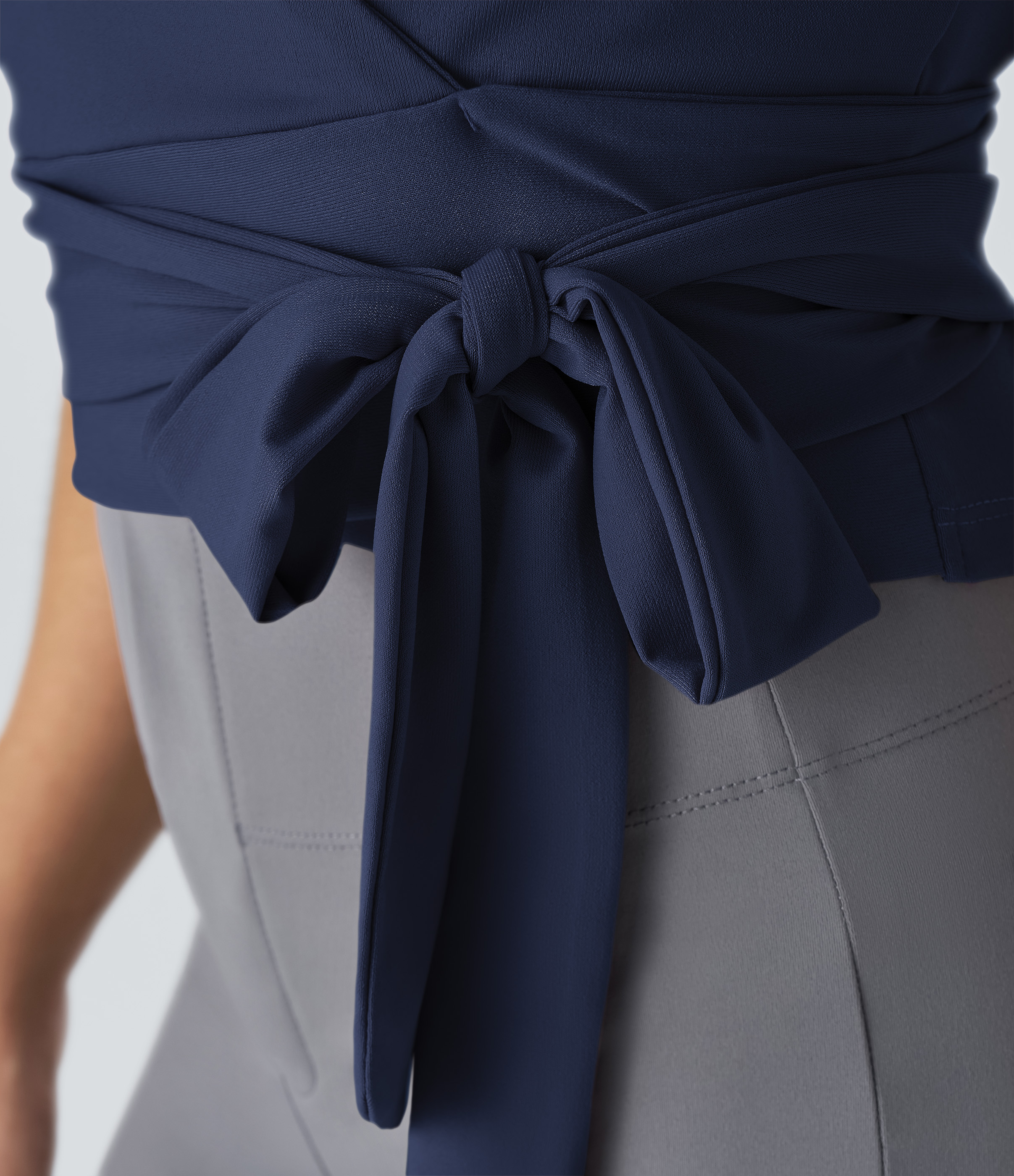 Halara V Neck Wrapped Tie Side Work Blouse  - Dark Sapphire - M 