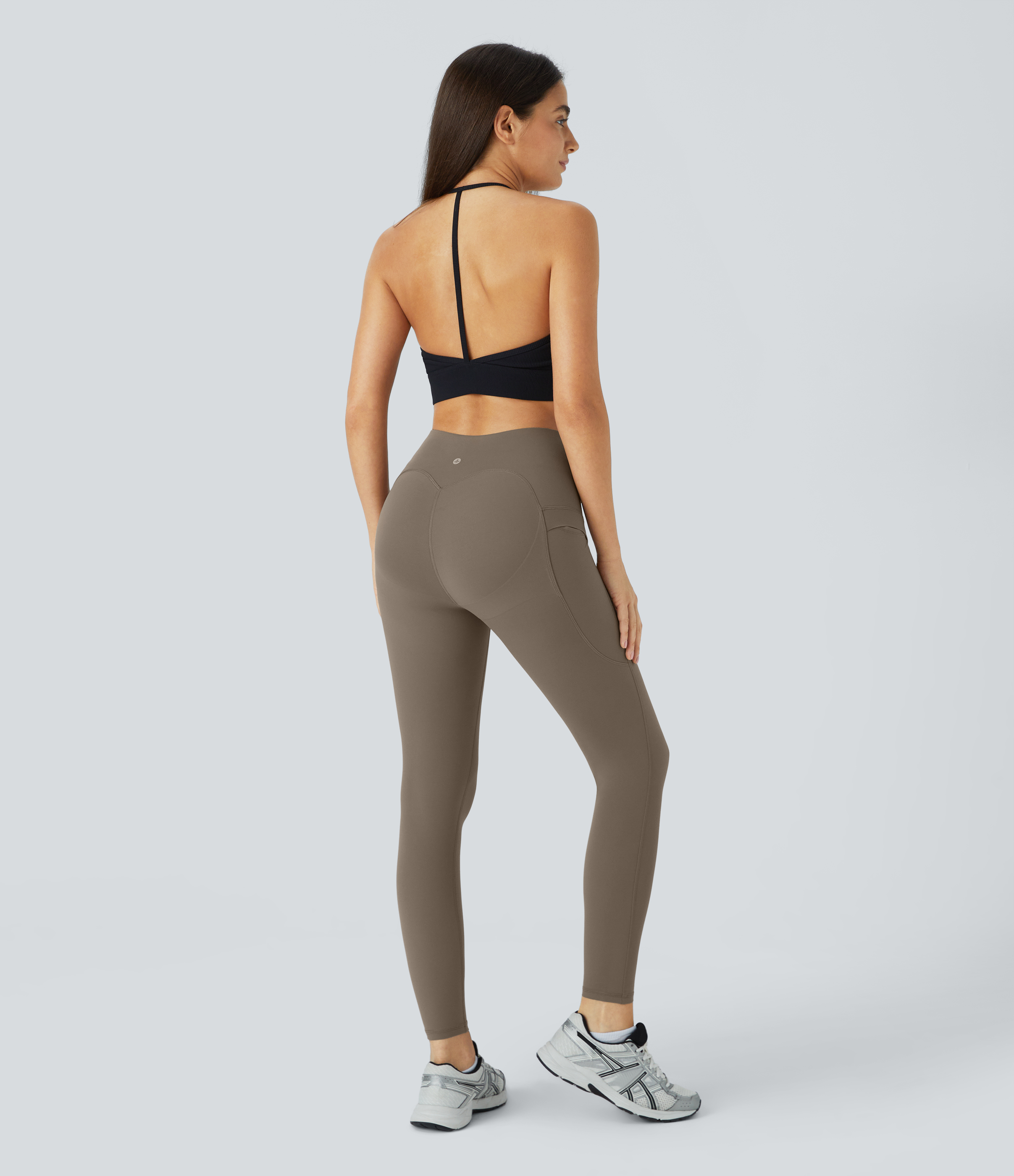 Halara SoCinched High Waisted Butt Lifting Tummy Control Side Pocket Shaping Yoga UltraSculpt Leggings  - Dawn Brown - L(7/8) gym leggings 