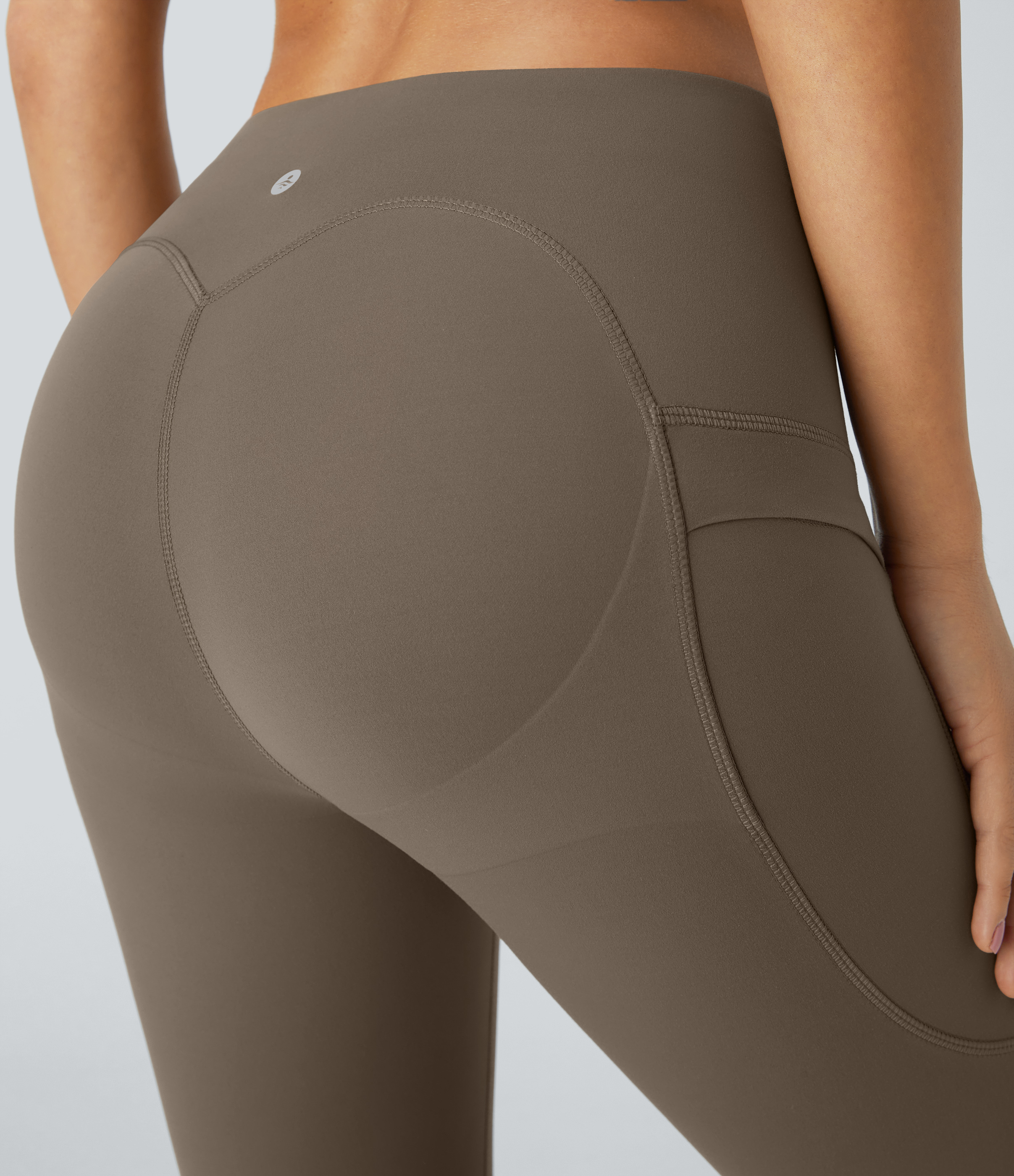 Halara SoCinched High Waisted Butt Lifting Tummy Control Side Pocket Shaping Yoga UltraSculpt Leggings  - Dawn Brown - L(7/8) gym leggings 