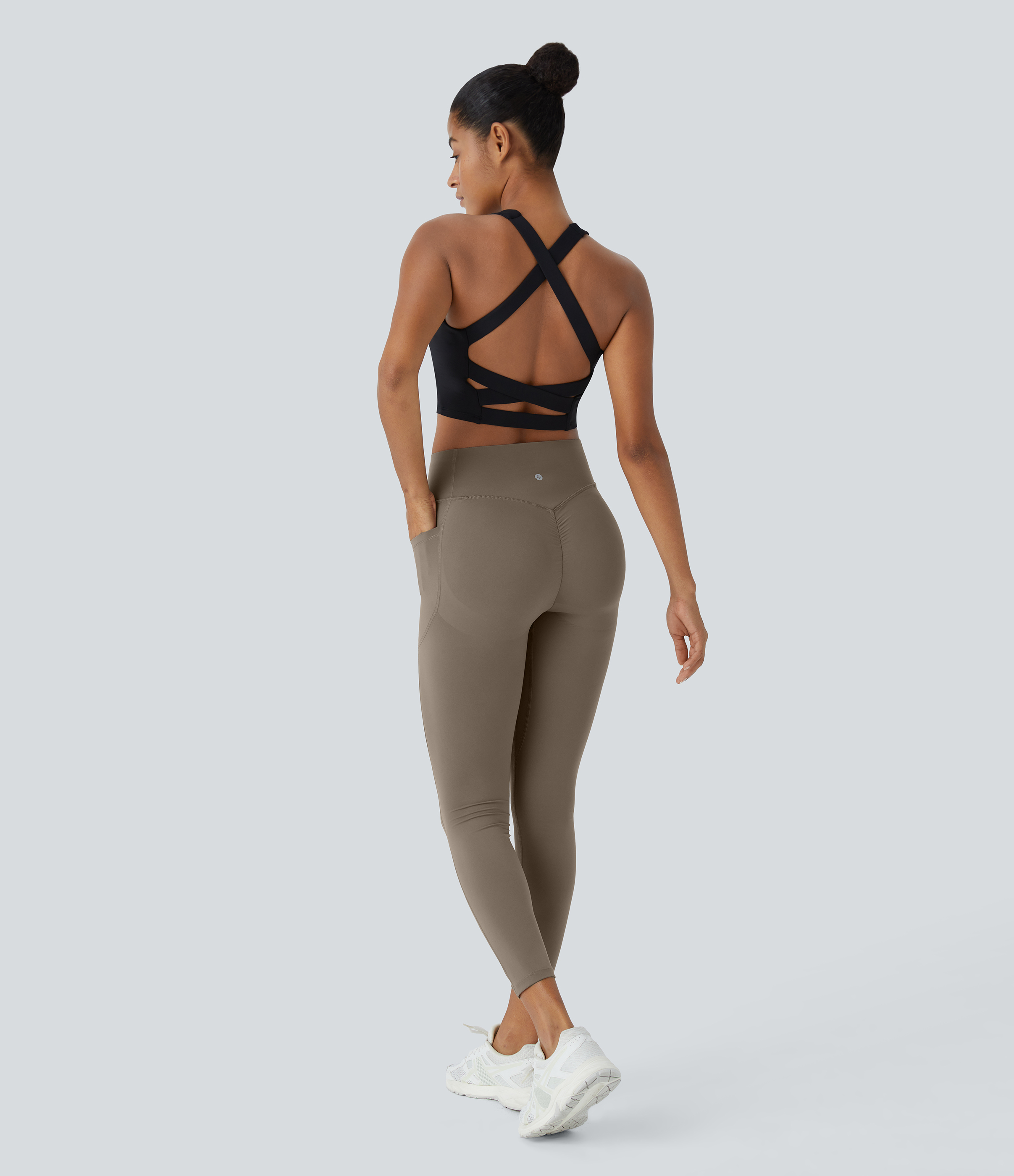Halara SoCinched High Waisted Butt Lifting Tummy Control Side Pocket Shaping Training UltraSculpt Leggings  - Dawn Brown - S(full_length) 