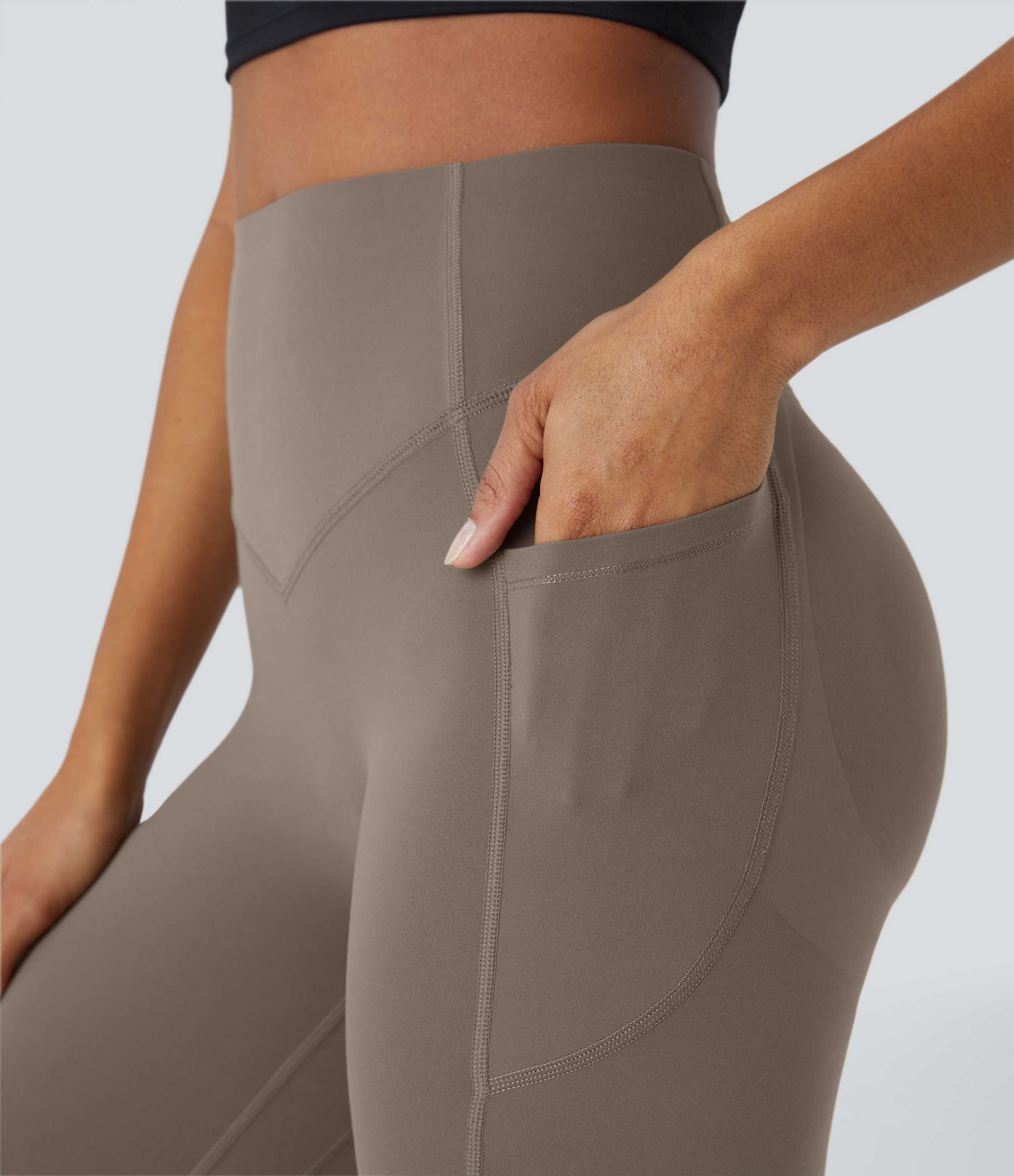 Halara SoCinched High Waisted Butt Lifting Tummy Control Side Pocket Shaping Training UltraSculpt Leggings  - Dawn Brown - S(full_length) 