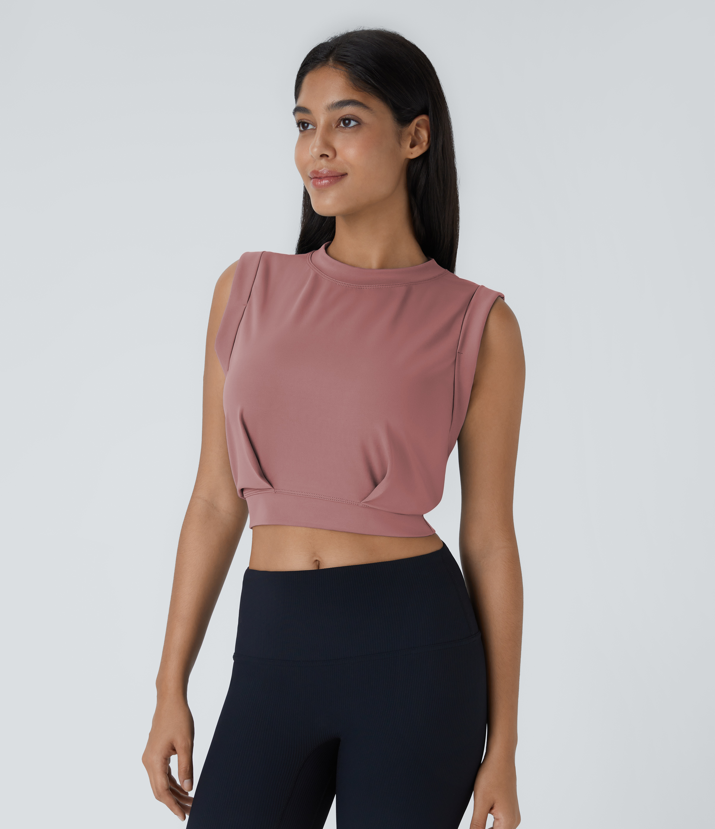 Halara Crew Neck Sleeveless Cropped Yoga Tank Top Tank Top - Nostalgia Rose - S golf tops halter top tunic tops sleeveless tops backless top 