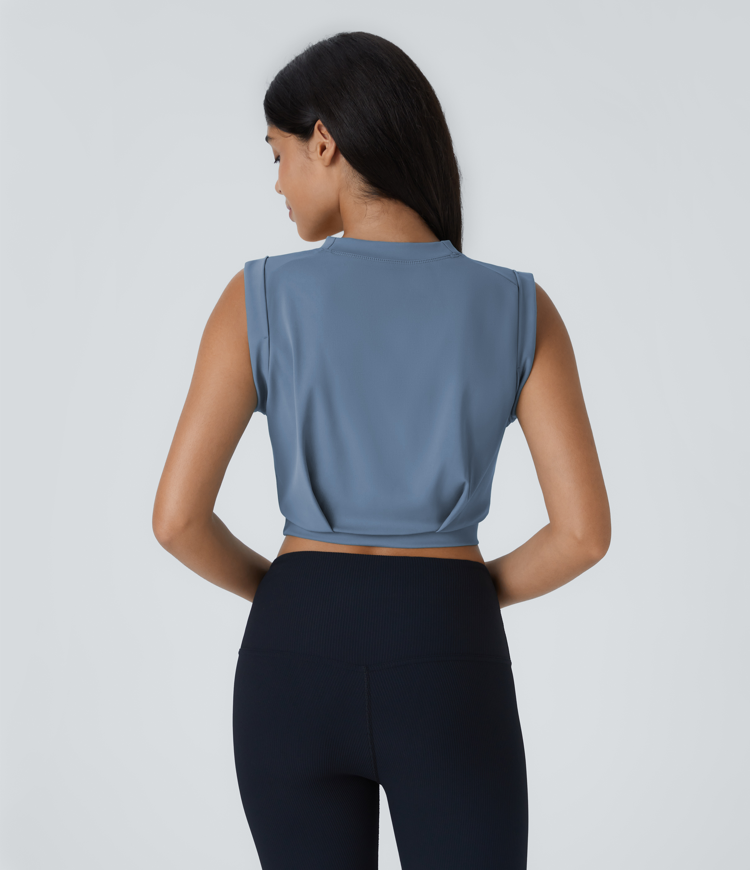 Halara Crew Neck Sleeveless Cropped Yoga Tank Top Tank Top - Stonewash - XL golf tops halter top tunic tops sleeveless tops backless top 