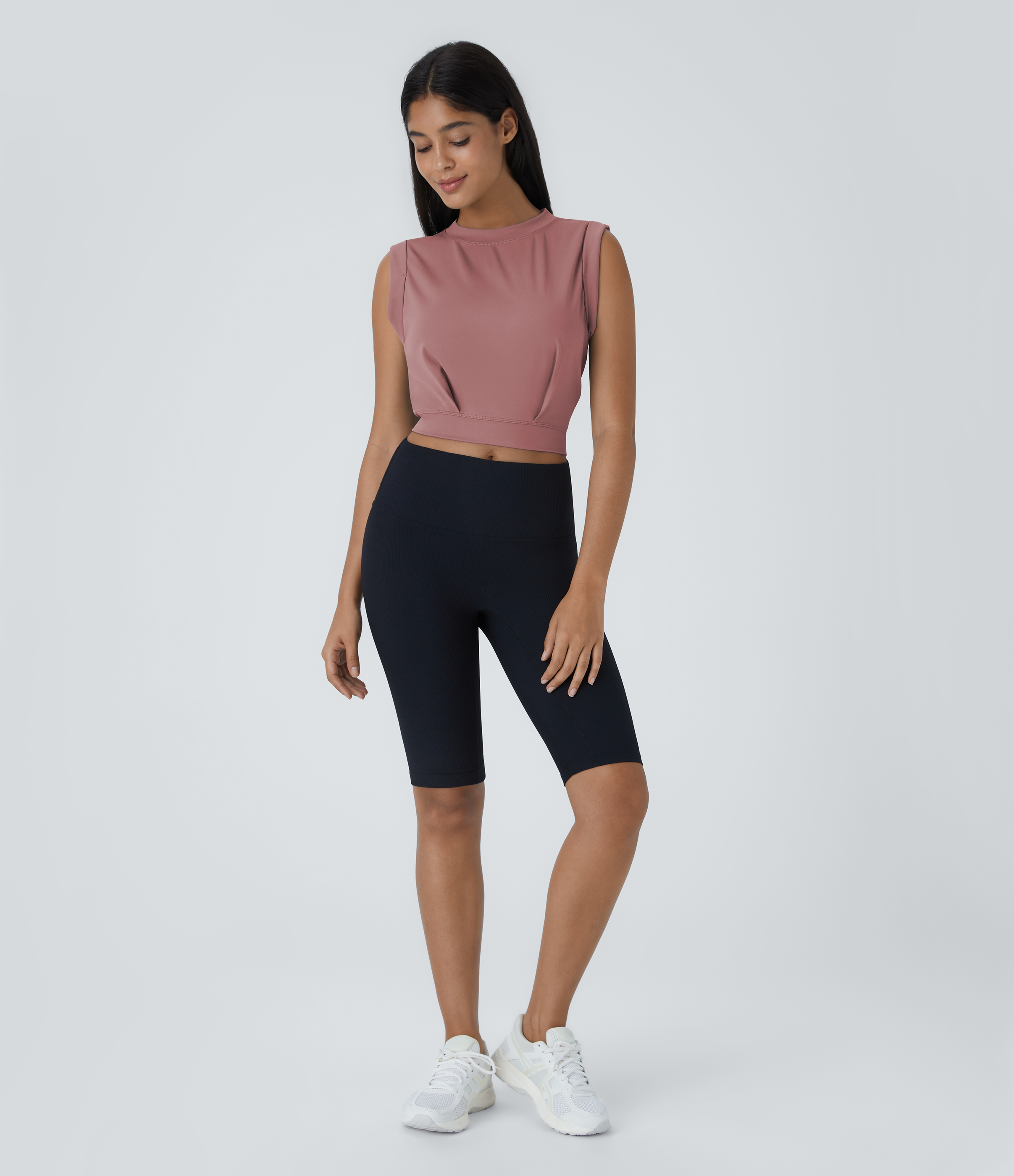 Halara Crew Neck Sleeveless Cropped Yoga Tank Top Tank Top - Nostalgia Rose - S golf tops halter top tunic tops sleeveless tops backless top 