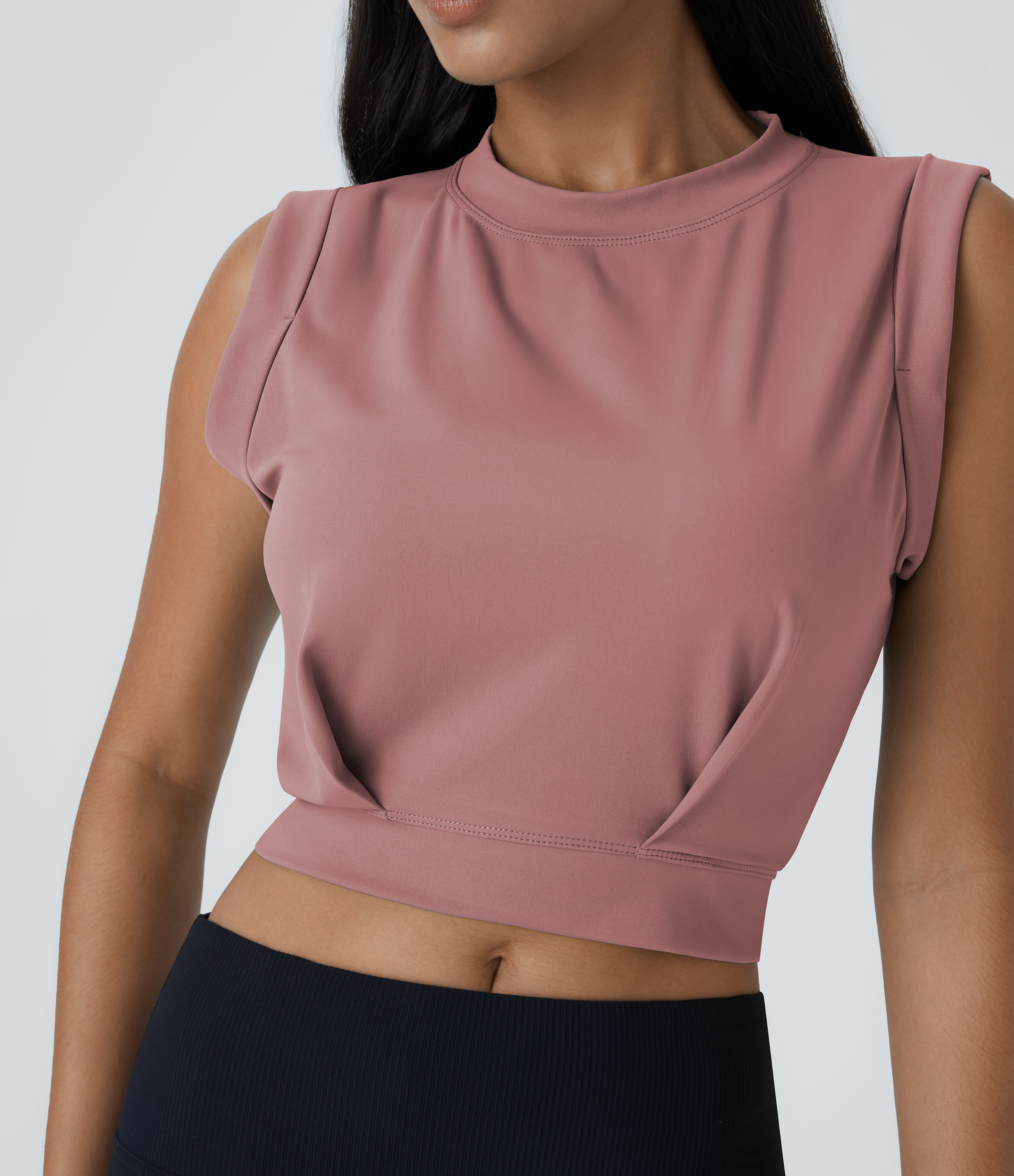 Halara Crew Neck Sleeveless Cropped Yoga Tank Top Tank Top - Nostalgia Rose - S golf tops halter top tunic tops sleeveless tops backless top 