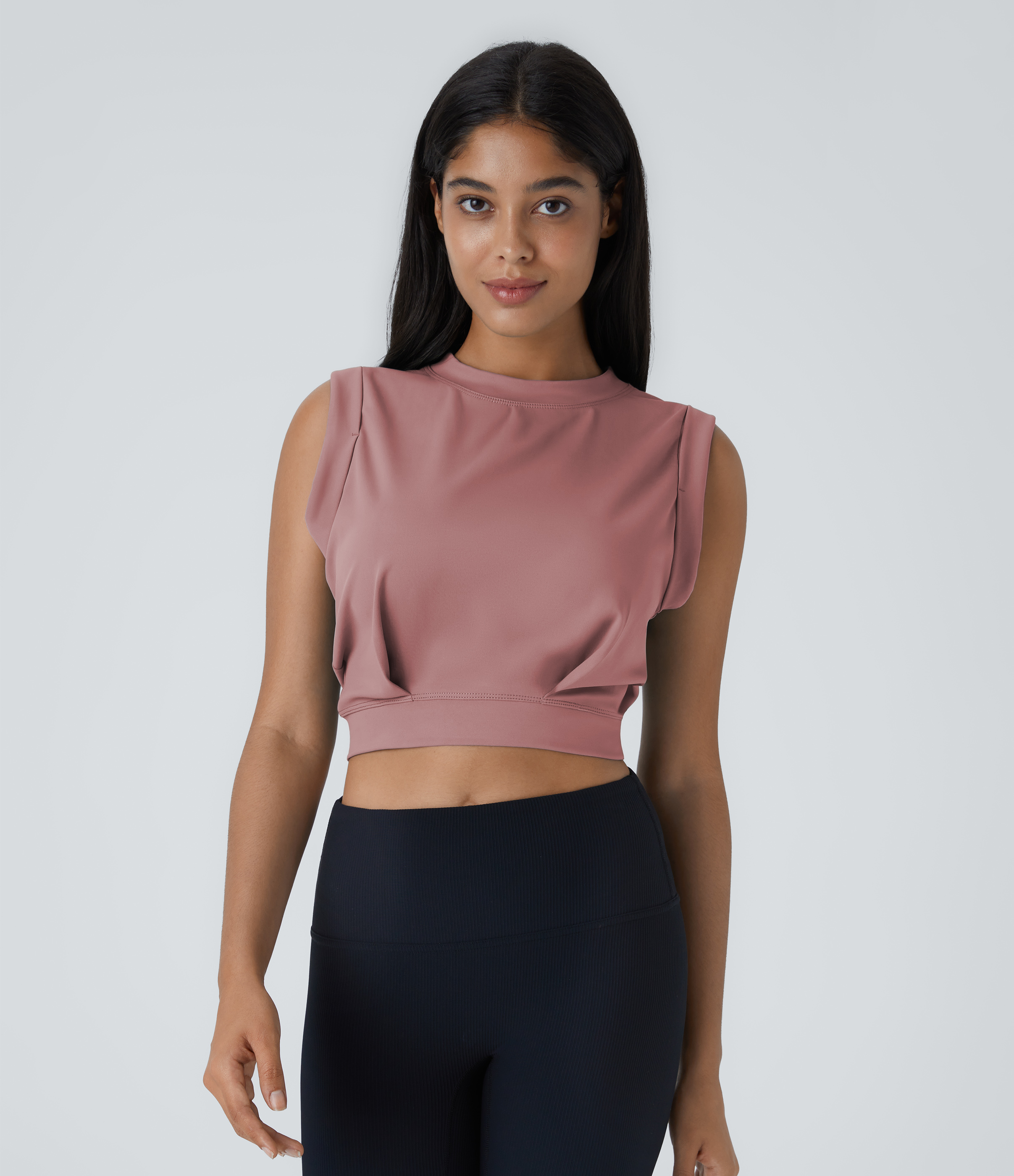 Halara Crew Neck Sleeveless Cropped Yoga Tank Top Tank Top - Nostalgia Rose - S golf tops halter top tunic tops sleeveless tops backless top 
