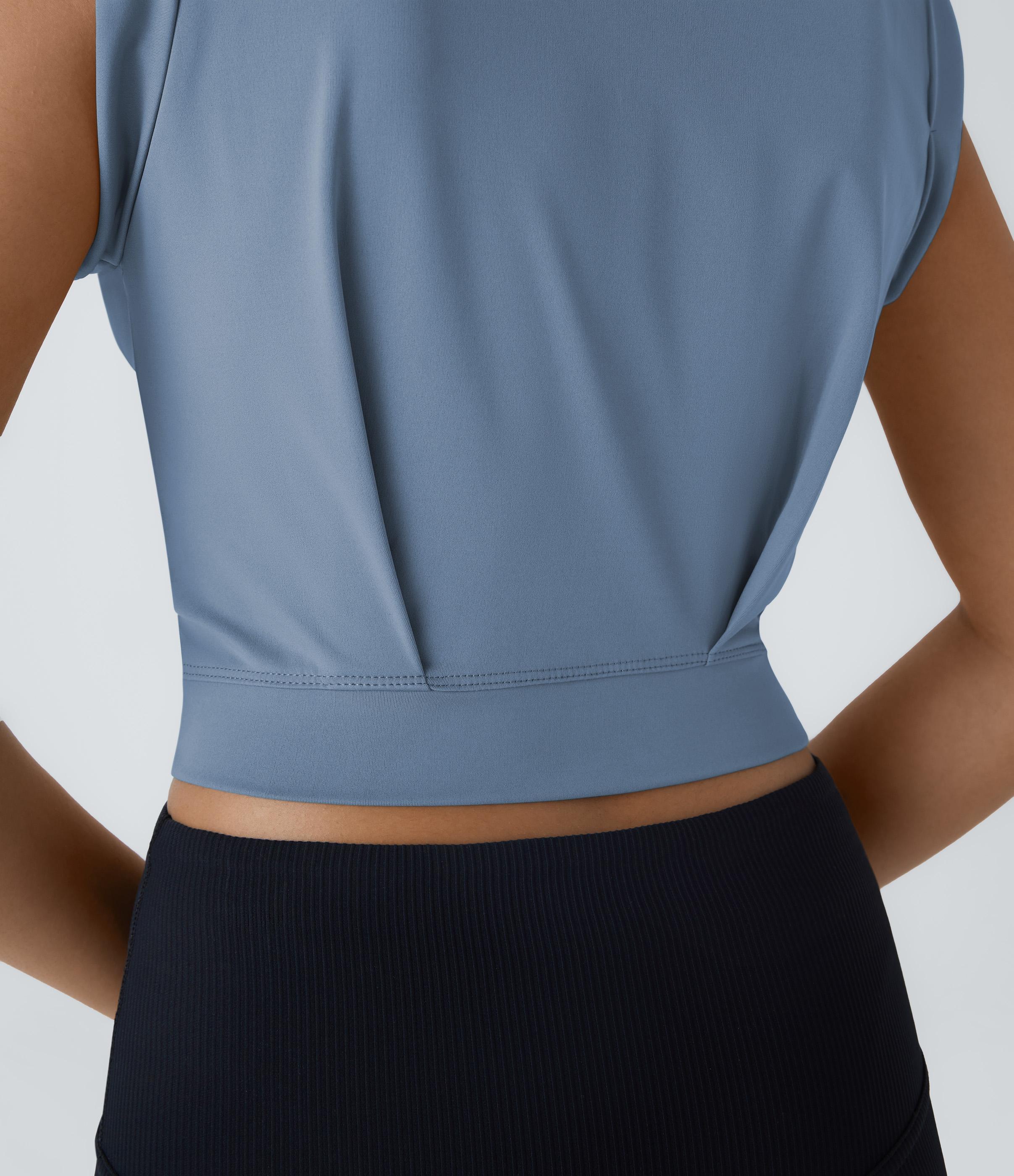 Halara Crew Neck Sleeveless Cropped Yoga Tank Top Tank Top - Stonewash - XL golf tops halter top tunic tops sleeveless tops backless top 