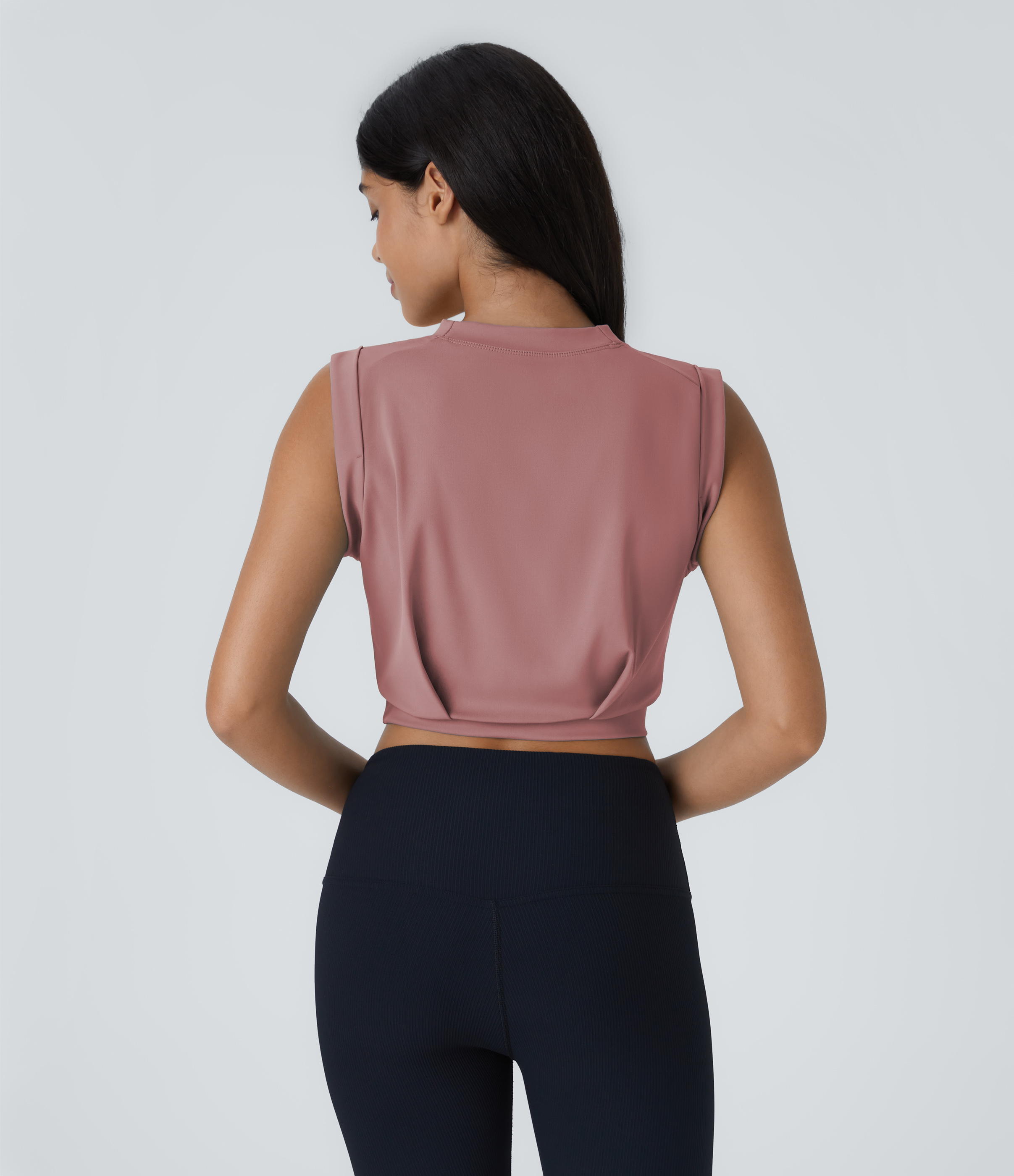Halara Crew Neck Sleeveless Cropped Yoga Tank Top Tank Top - Nostalgia Rose - S golf tops halter top tunic tops sleeveless tops backless top 
