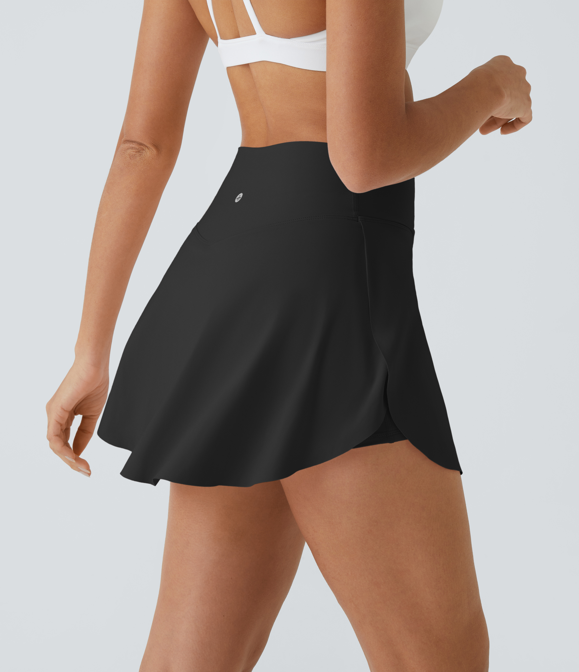 Halara Softlyzeroв„ў Airy Crossover Side Pocket 2-in-1 Cool Touch Tennis Skirt-Lucid-Longer Length  - Black - L(Long) midi skirt a line skirt 