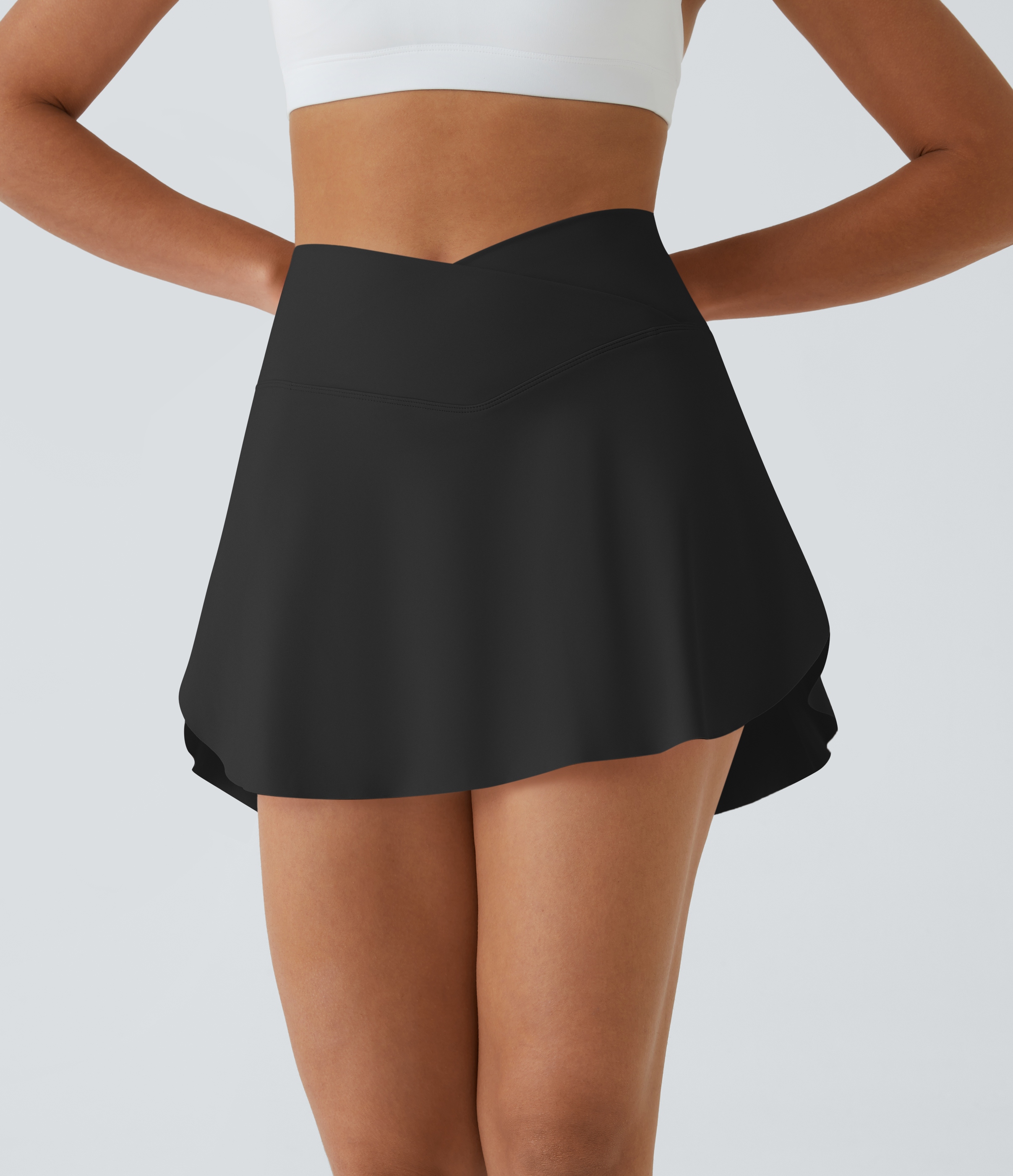 Halara Softlyzeroв„ў Airy Crossover Side Pocket 2-in-1 Cool Touch Tennis Skirt-Lucid-Longer Length  - Black - L(Long) midi skirt a line skirt 