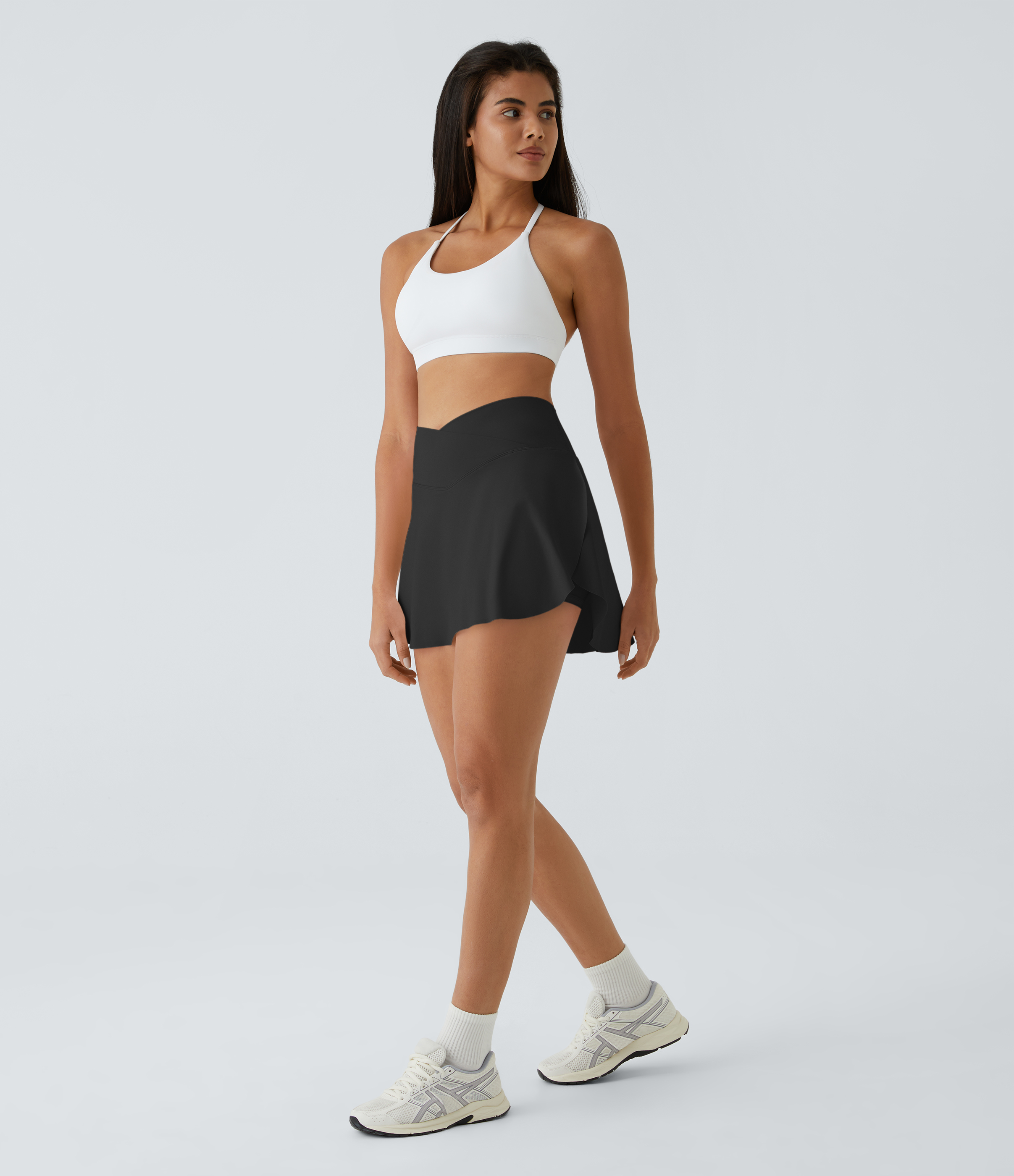 Halara Softlyzeroв„ў Airy Crossover Side Pocket 2-in-1 Cool Touch Tennis Skirt-Lucid-Longer Length  - Black - L(Long) midi skirt a line skirt 