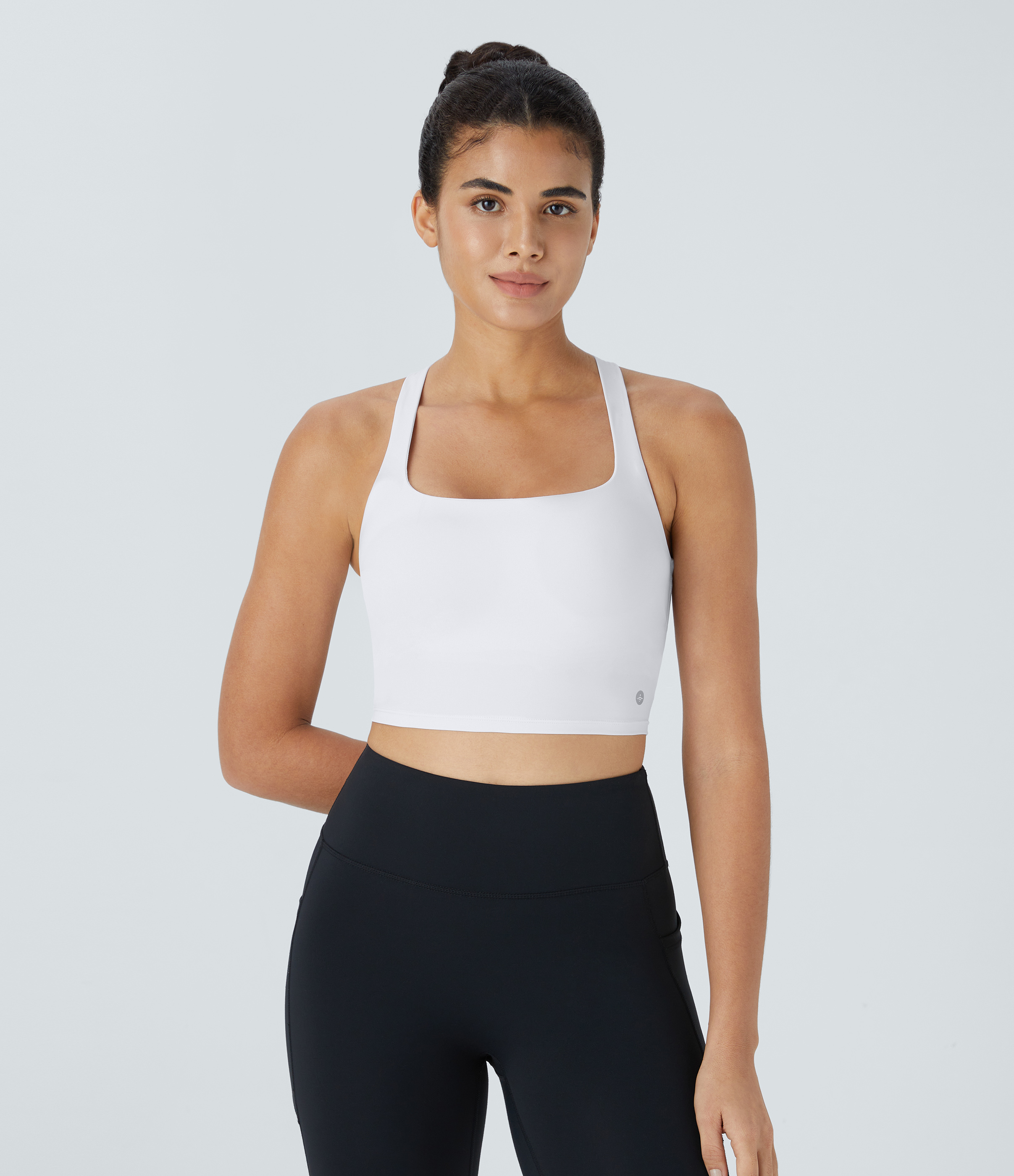 Halara Cloudfulв„ў Air Fabric Square Neck Backless Crisscross Cropped Cool Touch Yoga Tank Top Tank Top - White - L golf tops halter top 