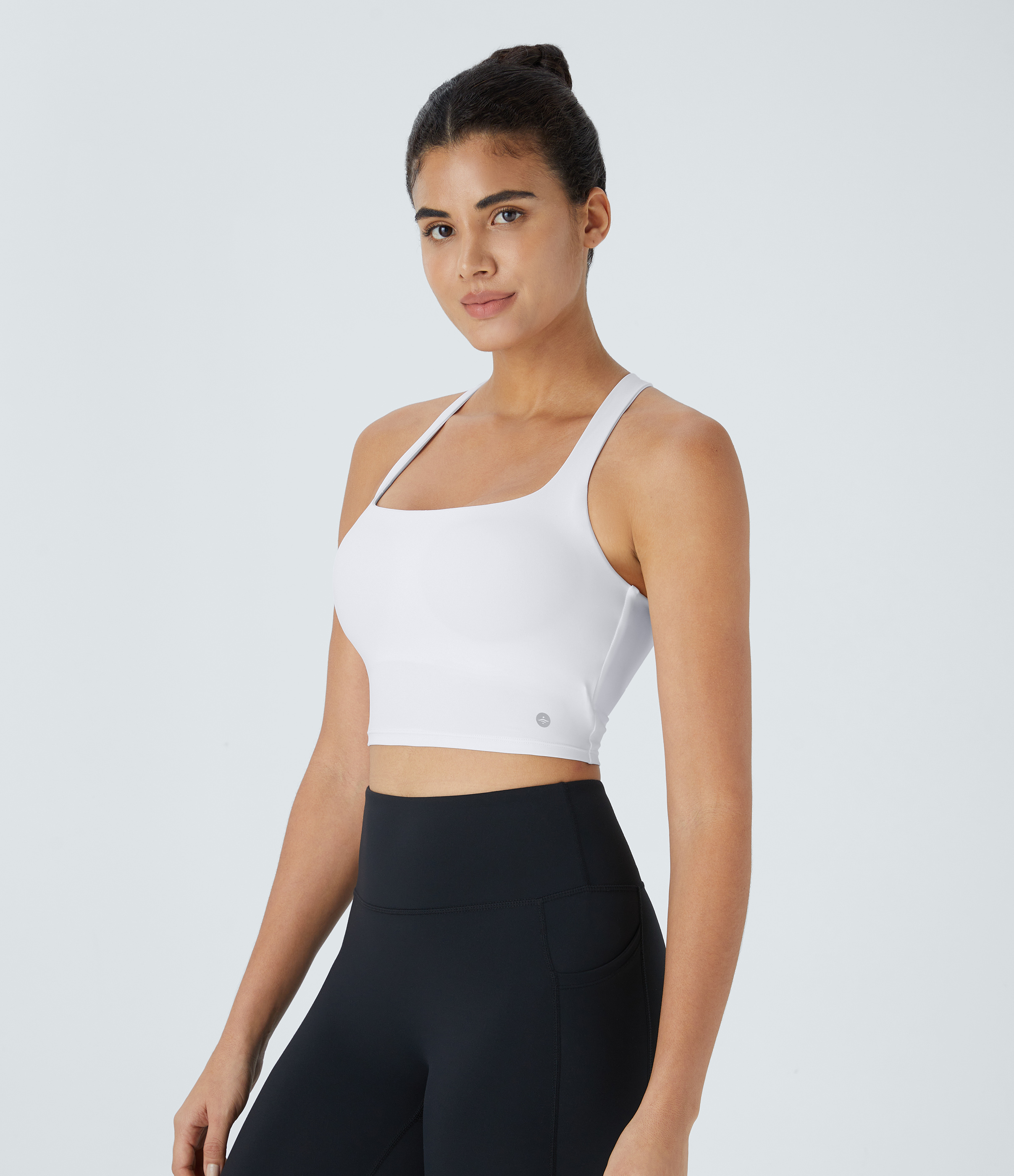 Halara Cloudfulв„ў Air Fabric Square Neck Backless Crisscross Cropped Cool Touch Yoga Tank Top Tank Top - White - L golf tops halter top 