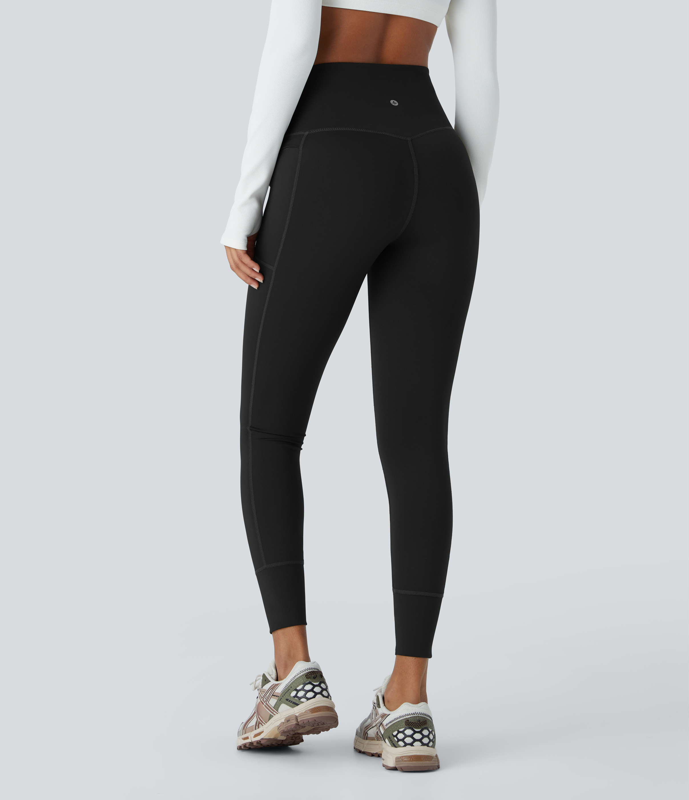 Halara SoCinched Wear-Resistant High Waisted Tummy Control Side Pocket 7/8 Rock Climbing Leggings  - Black - S(7/8) gym leggings 