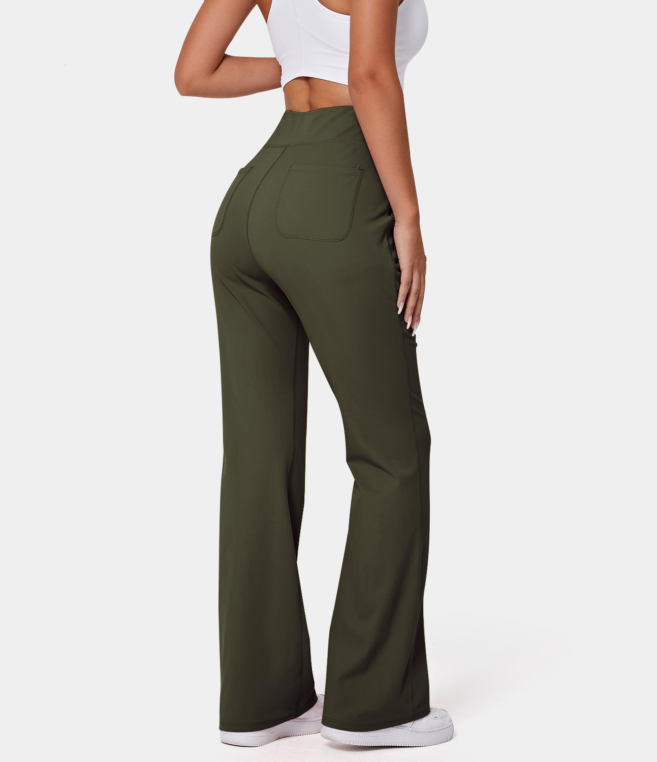 Women's High Waisted Side Pocket Plain Flare Leggings HALARA