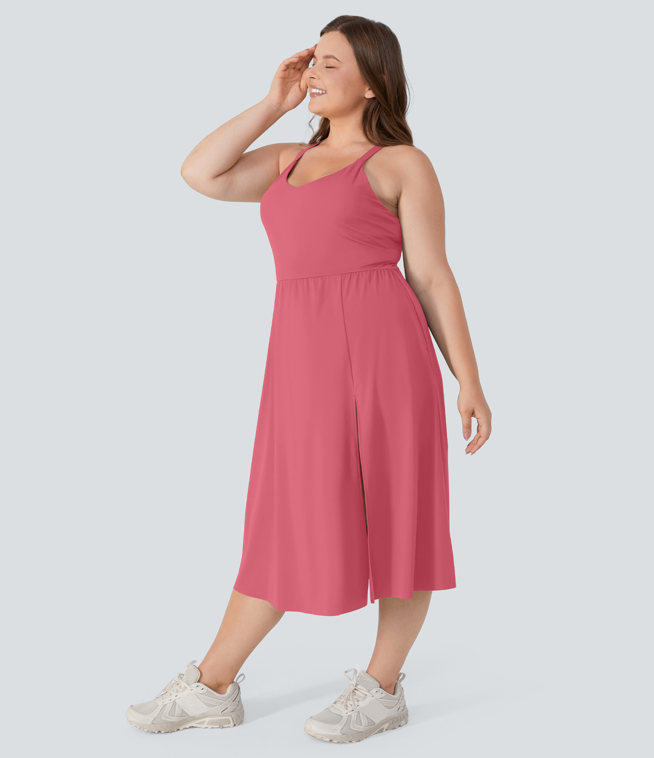 Halara Everyday Plus Size Midi Chill Dress-La Land  - Begonia Rouge - 1X 