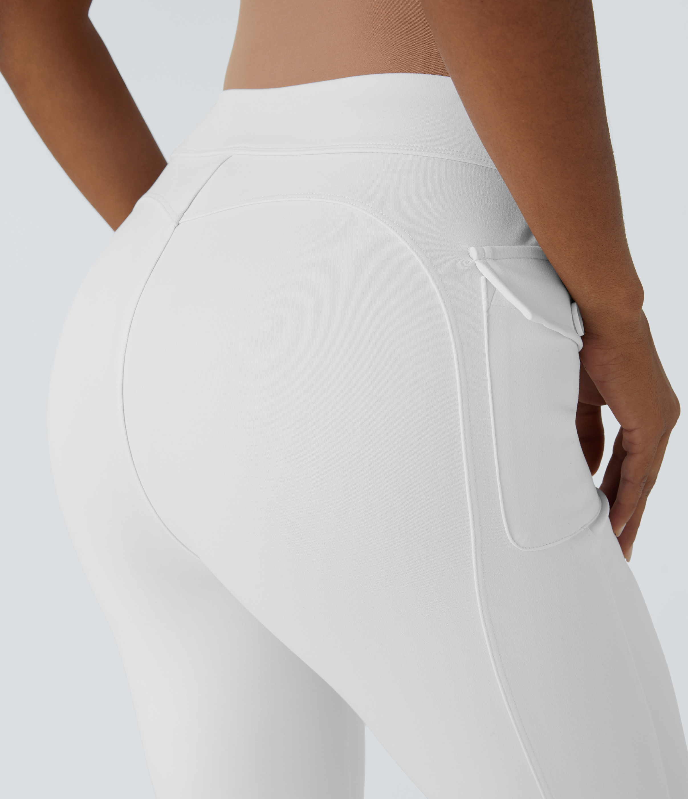 Halara High Waisted Button Side Flap Pocket Flare Casual Cargo Pants  - White - M(petite) 