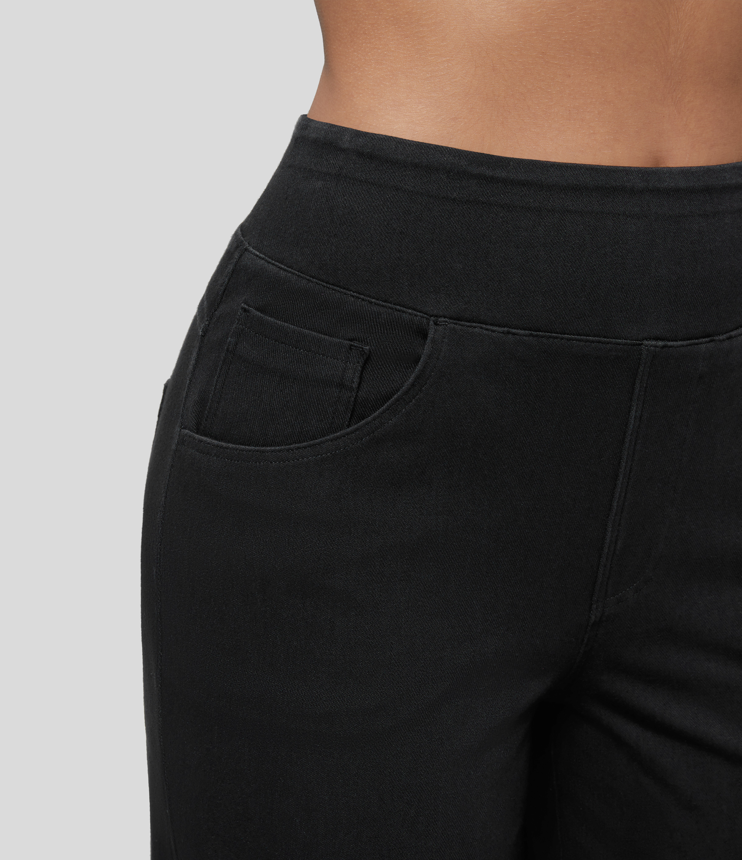 Halara HalaraMagicв„ў High Waisted Multiple Pockets Wide Leg Loose Stretchy Work Jeans  - Black Denim - L(petite) sweatpants jogger pants 