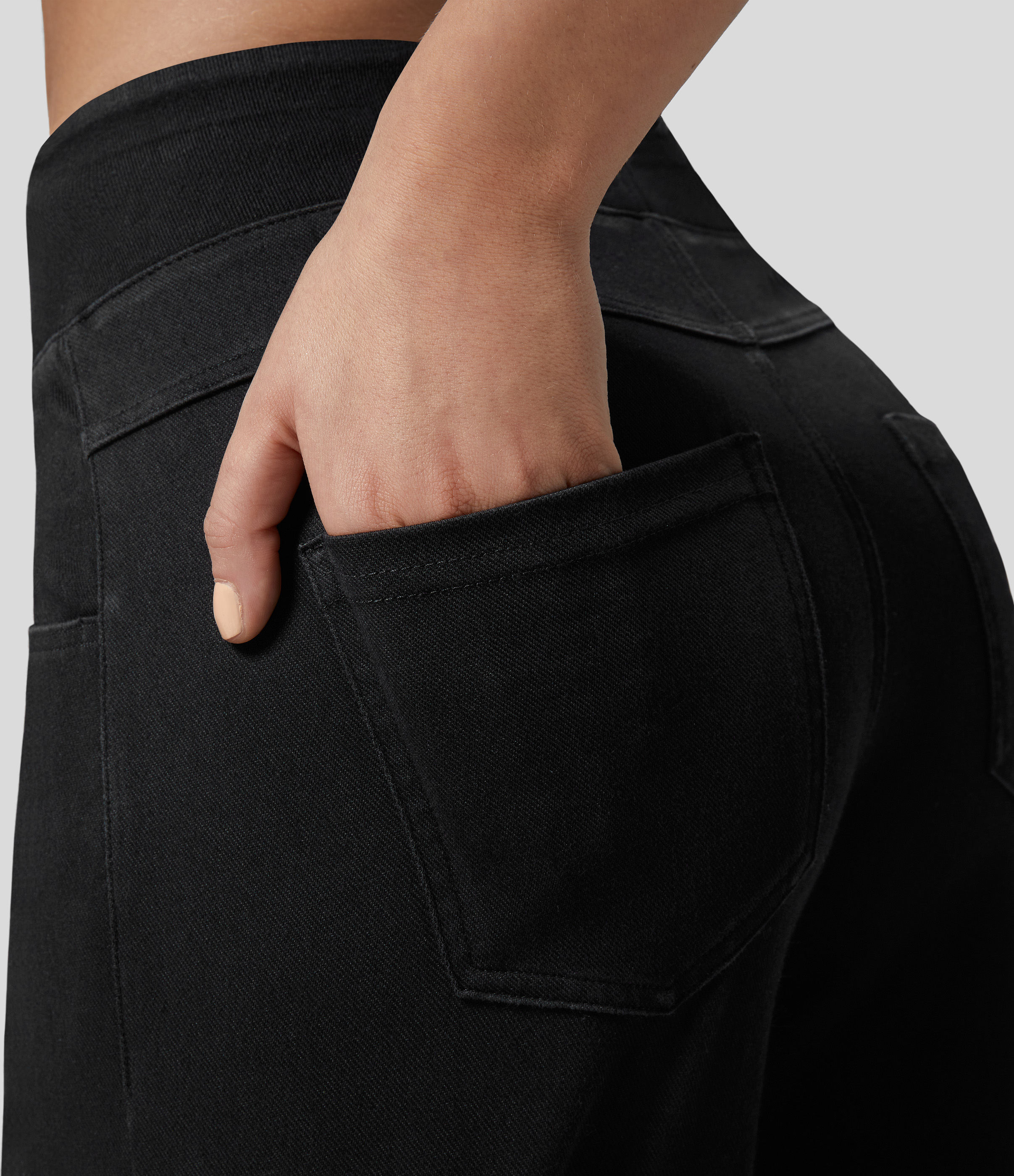 Halara HalaraMagicв„ў High Waisted Multiple Pockets Wide Leg Loose Stretchy Work Jeans  - Black Denim - L(petite) sweatpants jogger pants 
