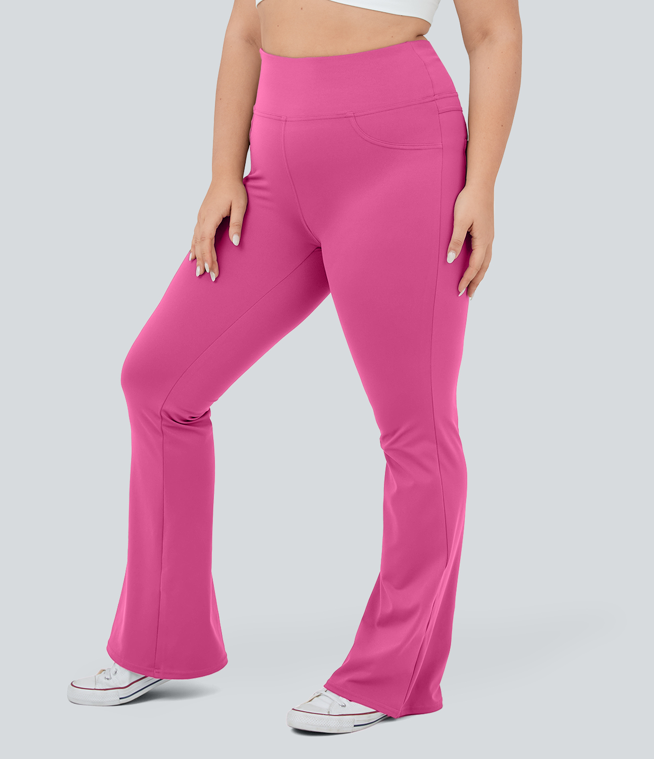 Halara High Waisted Back Pocket Flare Yoga Plus Size Leggings  - Raspberry Rose - 2X(regular) 