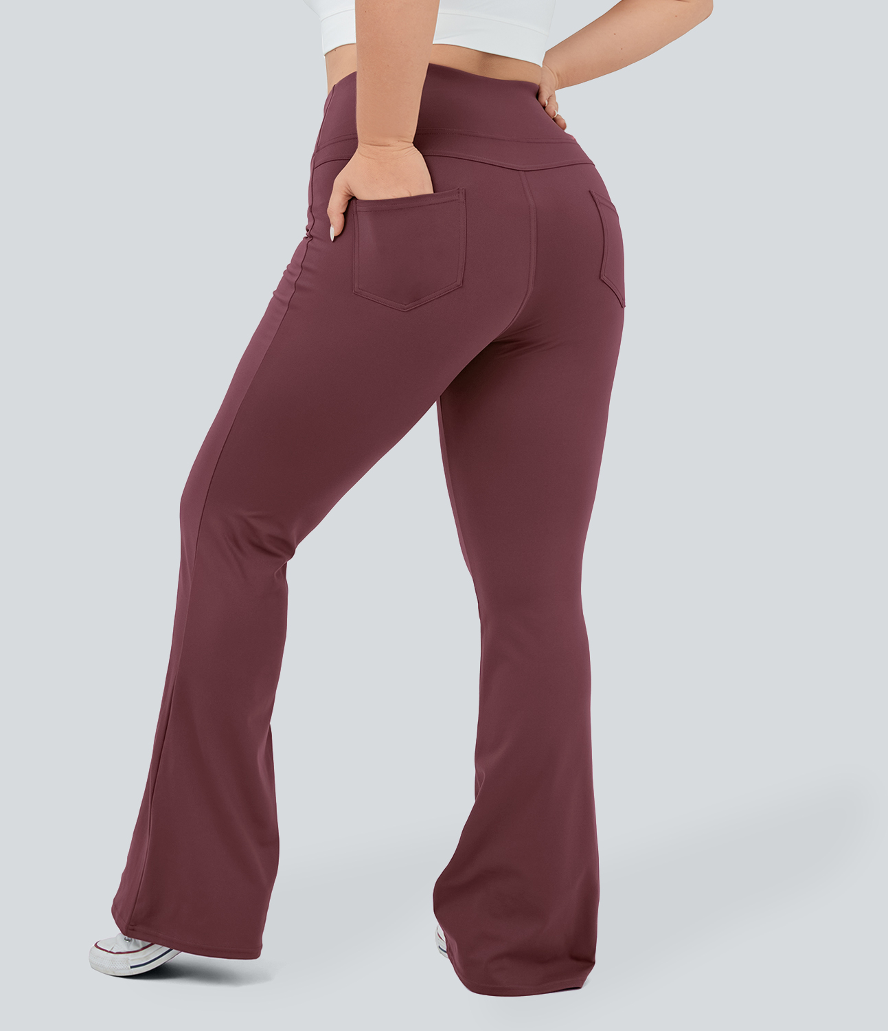 Halara High Waisted Back Pocket Flare Yoga Plus Size Leggings  - Red Mahogany - 2X(regular) 