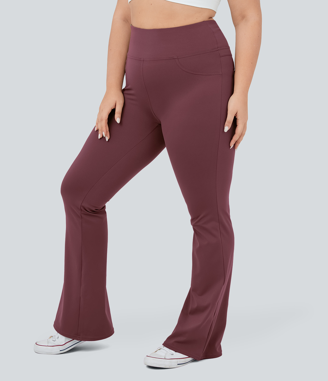 Halara High Waisted Back Pocket Flare Yoga Plus Size Leggings  - Red Mahogany - 2X(regular) 