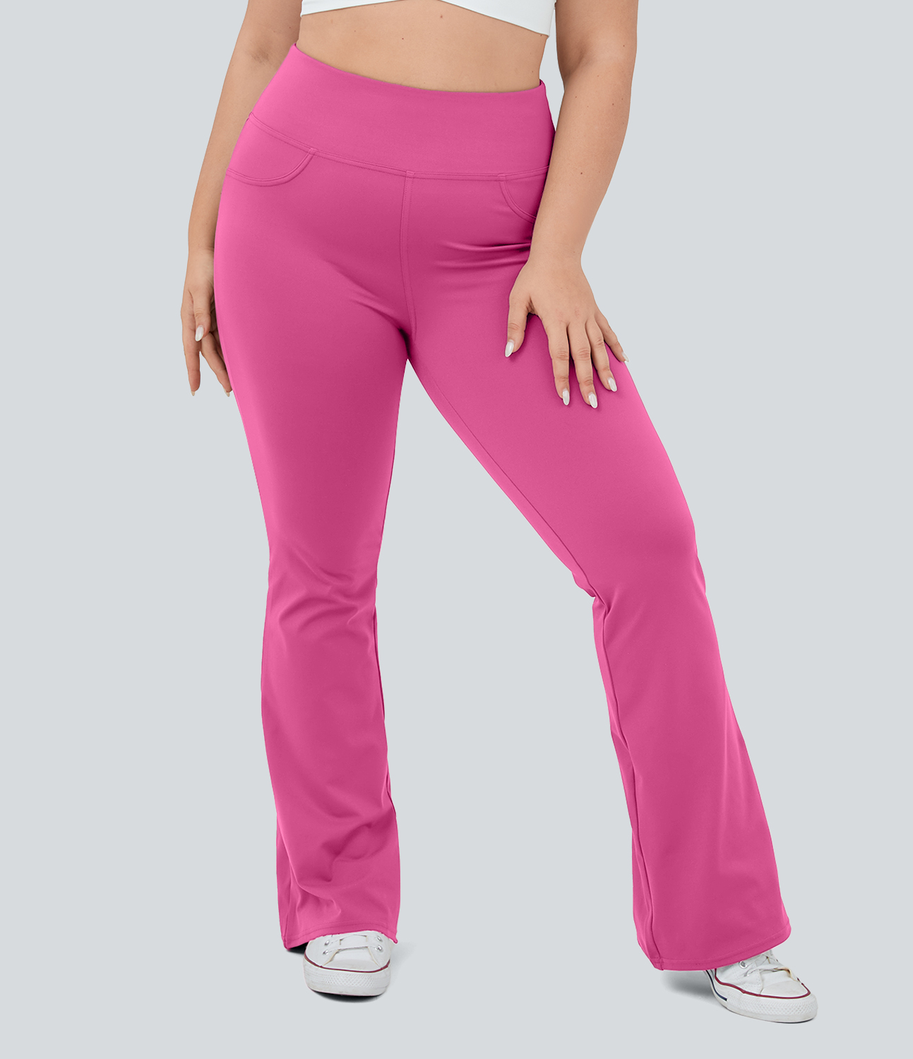 Halara High Waisted Back Pocket Flare Yoga Plus Size Leggings  - Raspberry Rose - 2X(regular) 