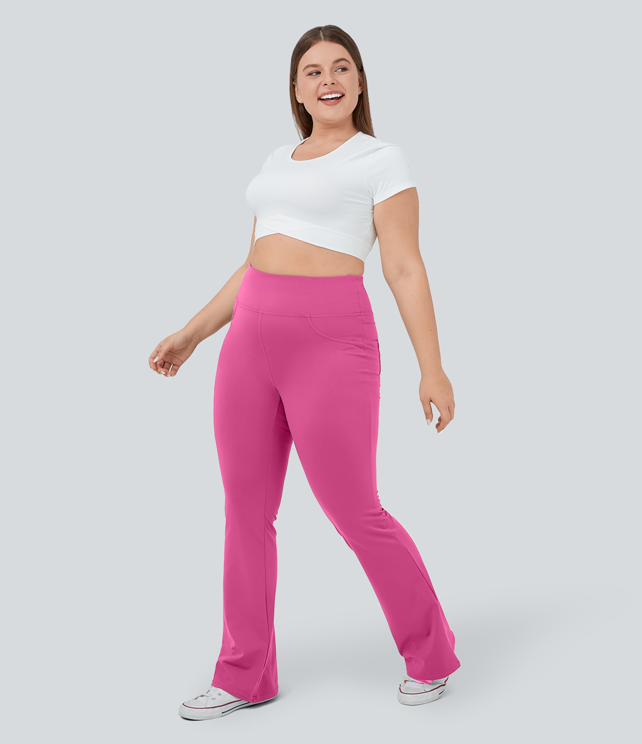 Halara High Waisted Back Pocket Flare Yoga Plus Size Leggings  - Raspberry Rose - 2X(regular) 