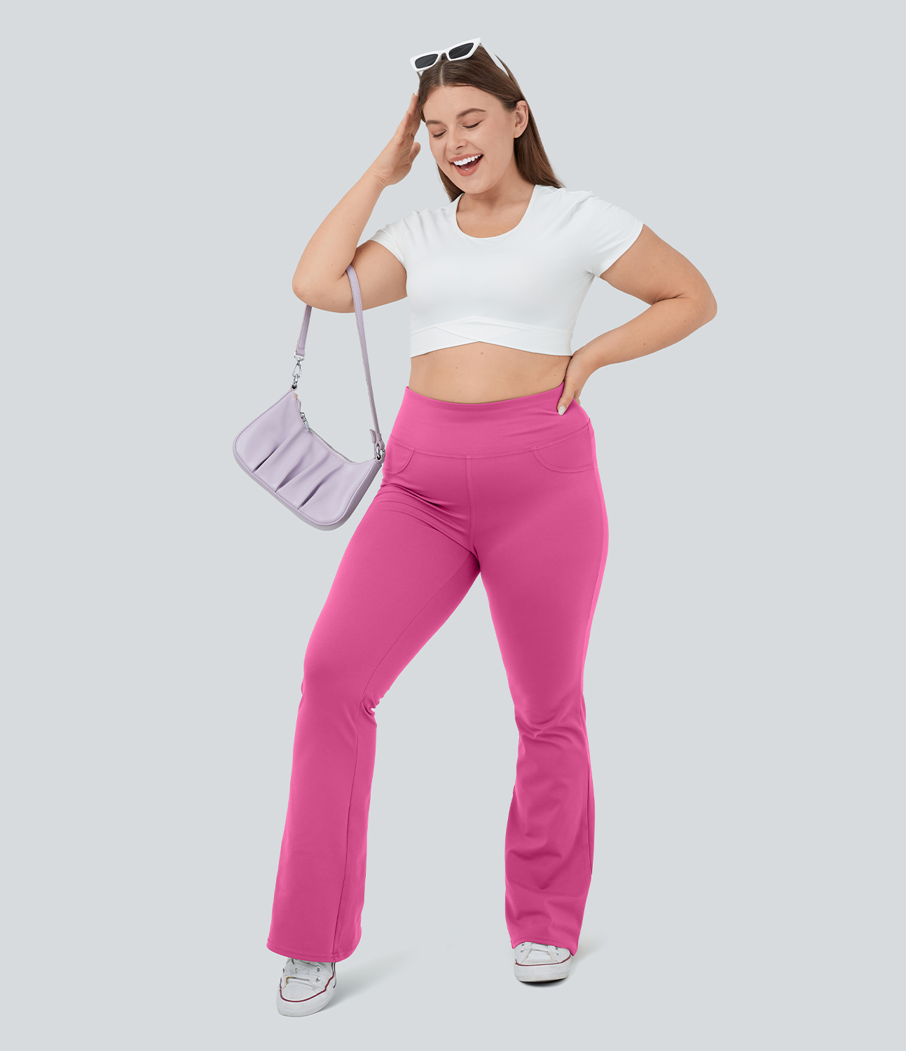 Halara High Waisted Back Pocket Flare Yoga Plus Size Leggings  - Raspberry Rose - 2X(regular) 