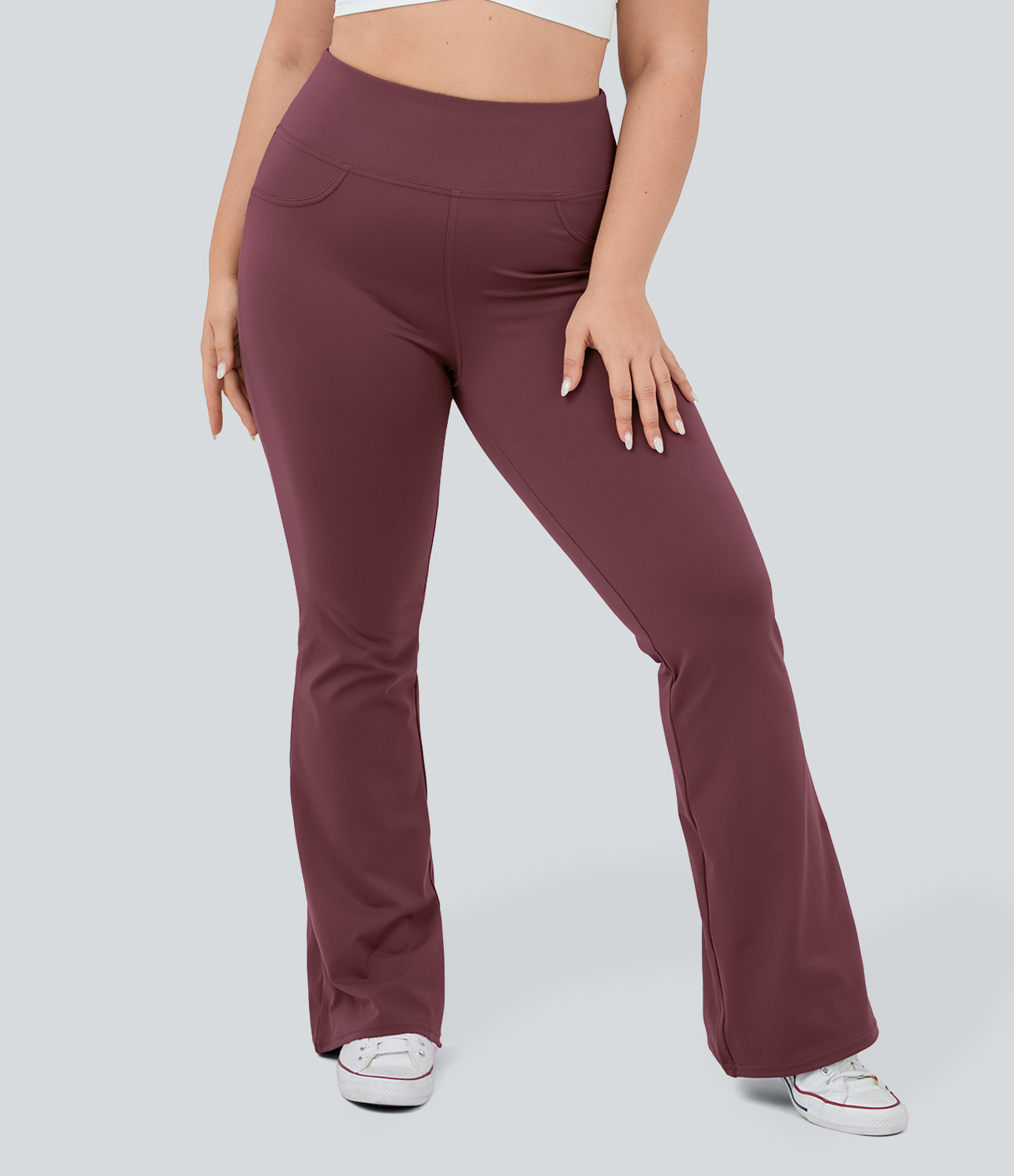 Halara High Waisted Back Pocket Flare Yoga Plus Size Leggings  - Red Mahogany - 2X(regular) 