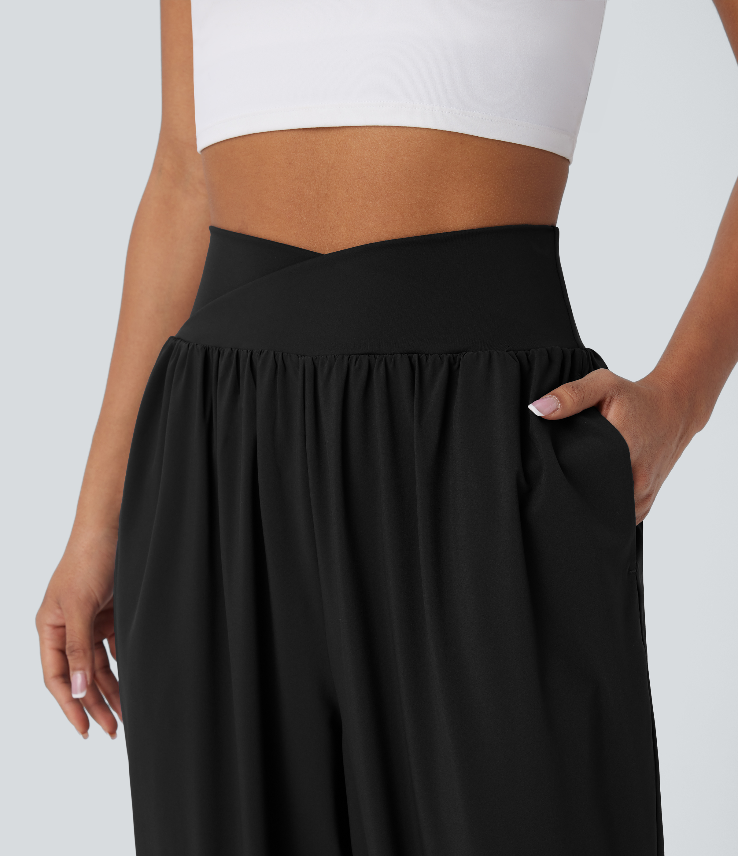 Halara Breezefulв„ў Crossover High Waisted Side Pockets Quick Dry Yoga Joggers  - Black - L(regular) 