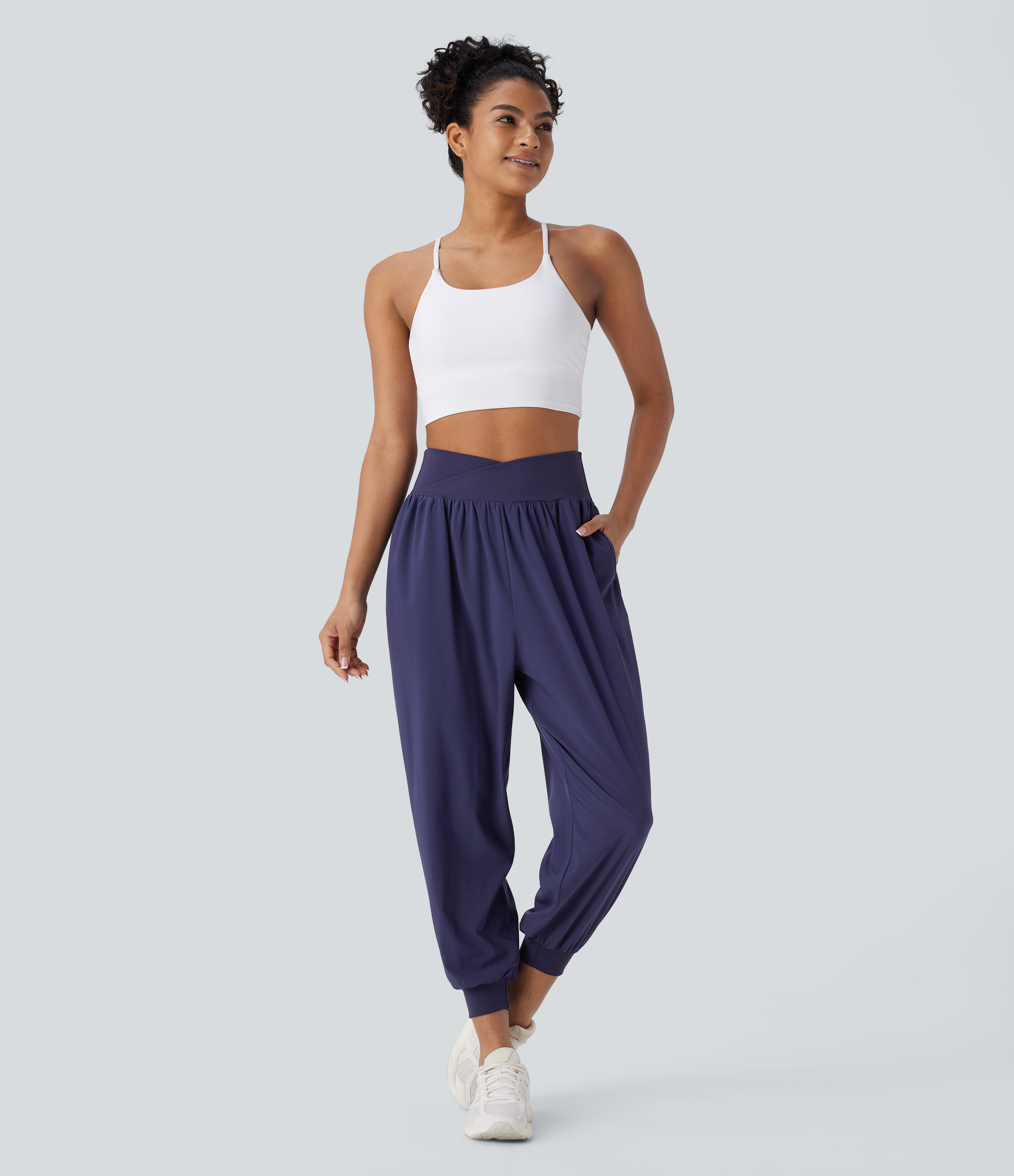Halara Breezefulв„ў Crossover High Waisted Side Pockets Quick Dry Yoga Joggers  - Black Diamond Blue - L(regular) 
