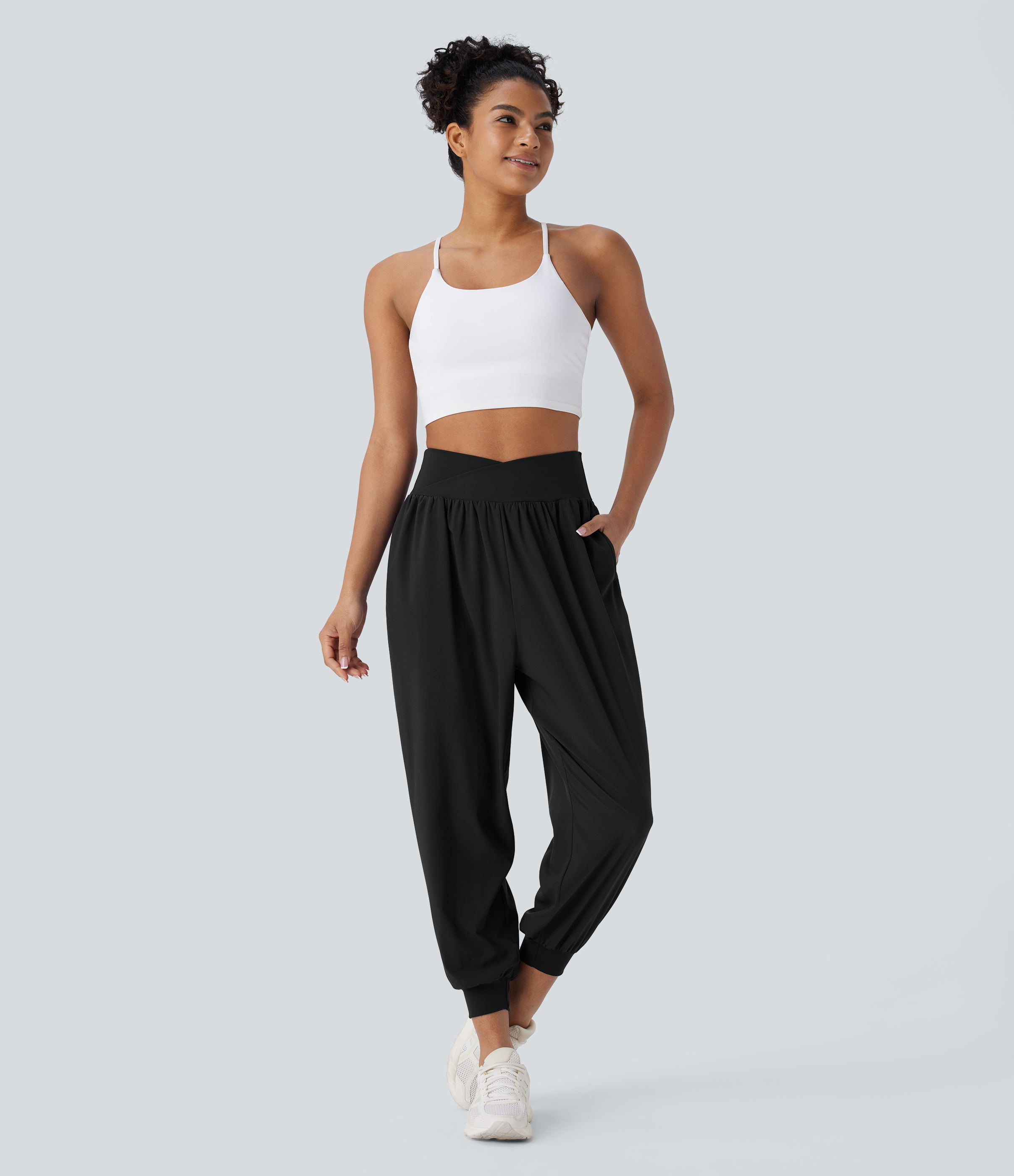 Halara Breezefulв„ў Crossover High Waisted Side Pockets Quick Dry Yoga Joggers  - Black - L(regular) 