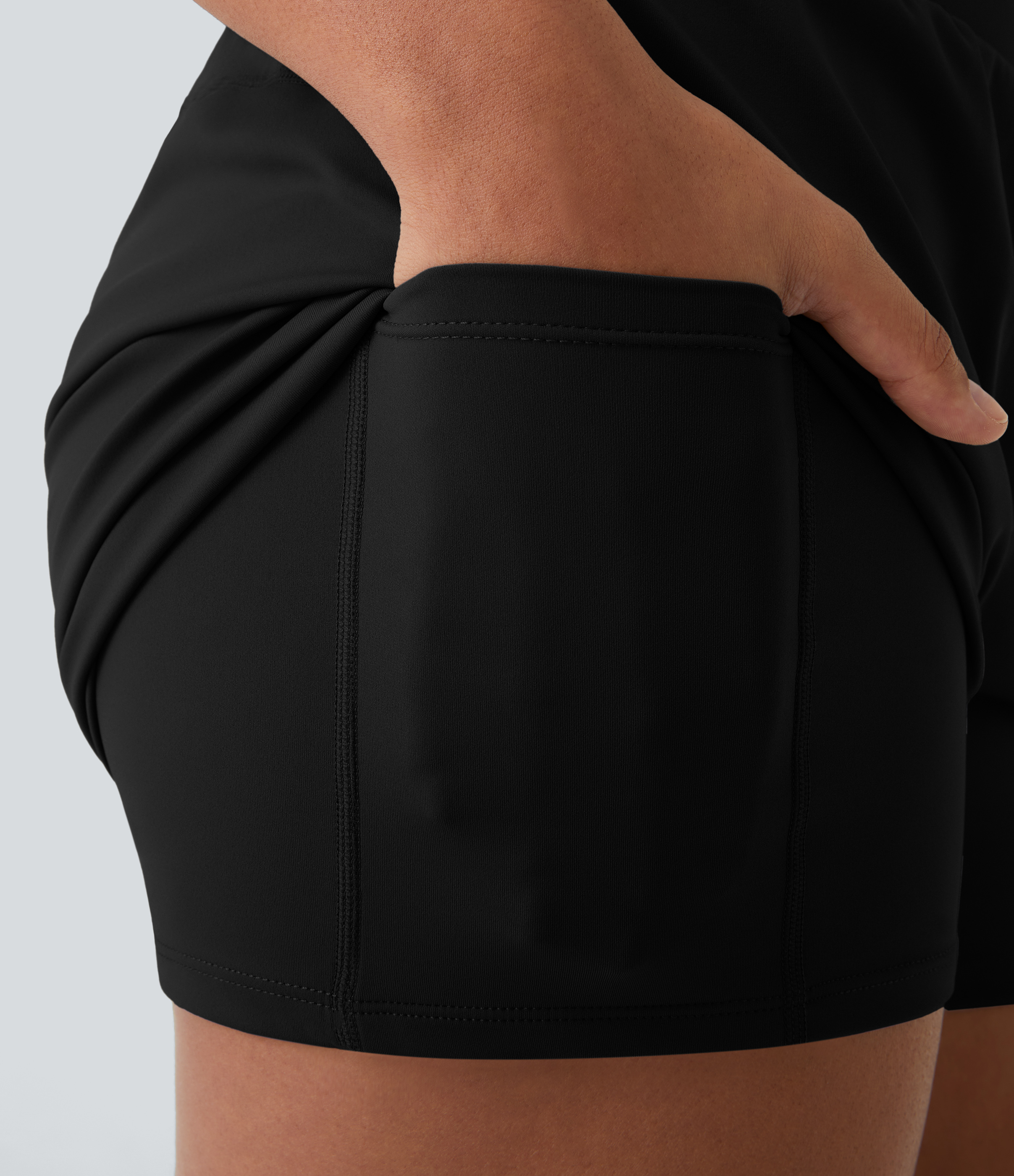 Halara High Waisted Crossover Side Pocket 2-in-1 Casual Shorts Gym Short - Black - XL booty shorts compression shorts yoga shorts 