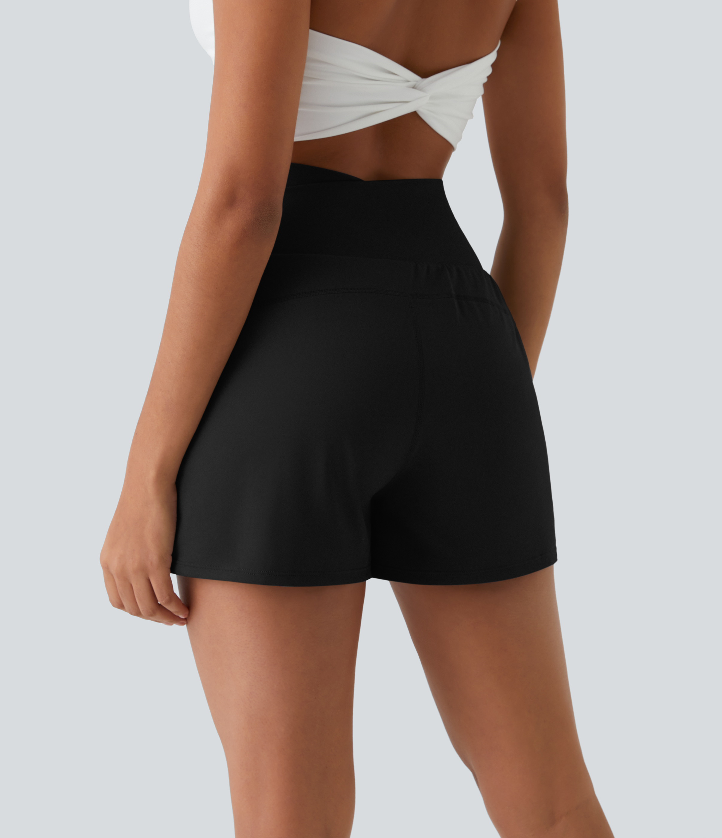 Halara High Waisted Crossover Side Pocket 2-in-1 Casual Shorts Gym Short - Black - XL booty shorts compression shorts yoga shorts 