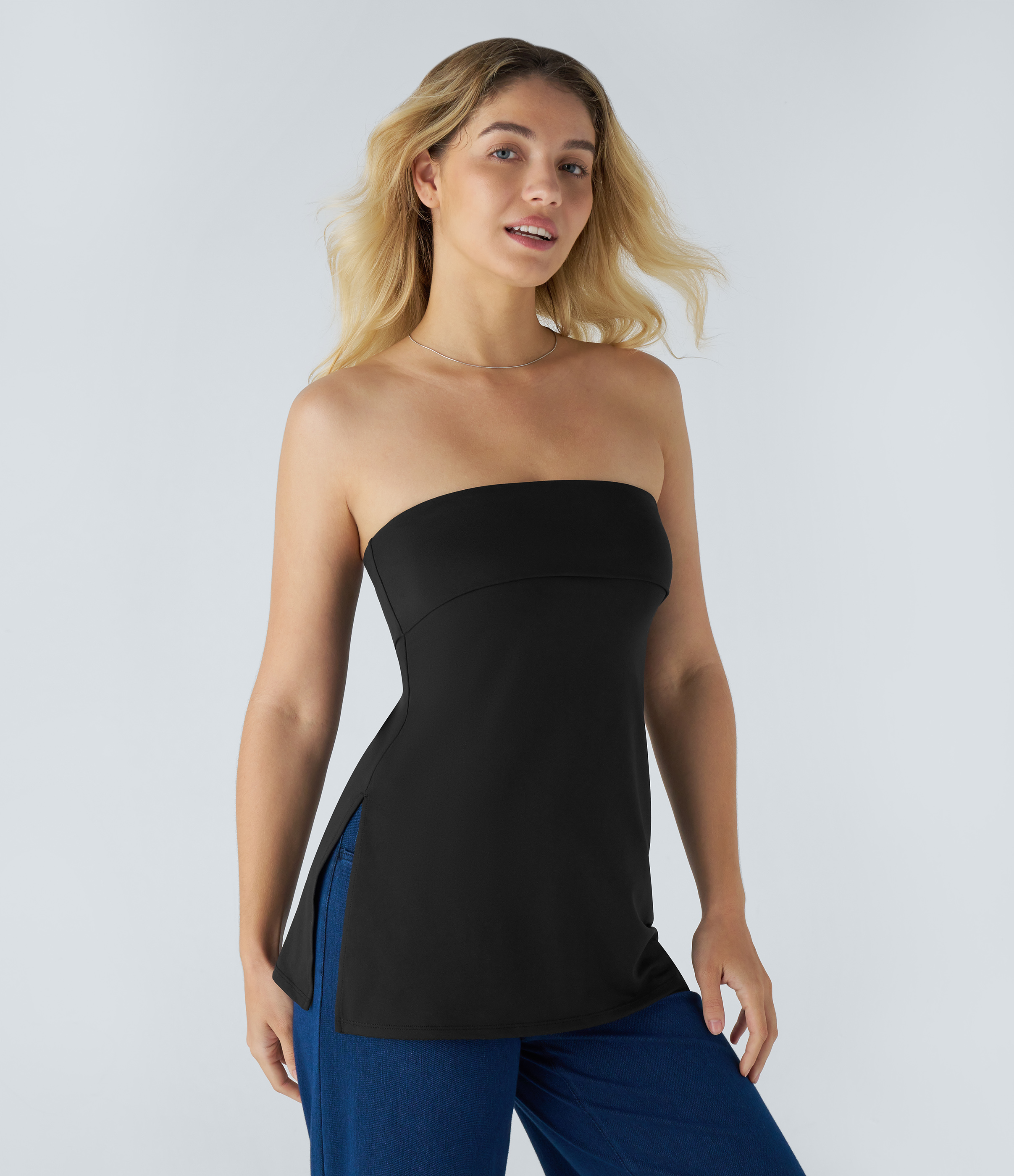 Halara Tube Backless Split Casual Top Tank Top - Black - L golf tops halter top tunic tops sleeveless tops backless top 