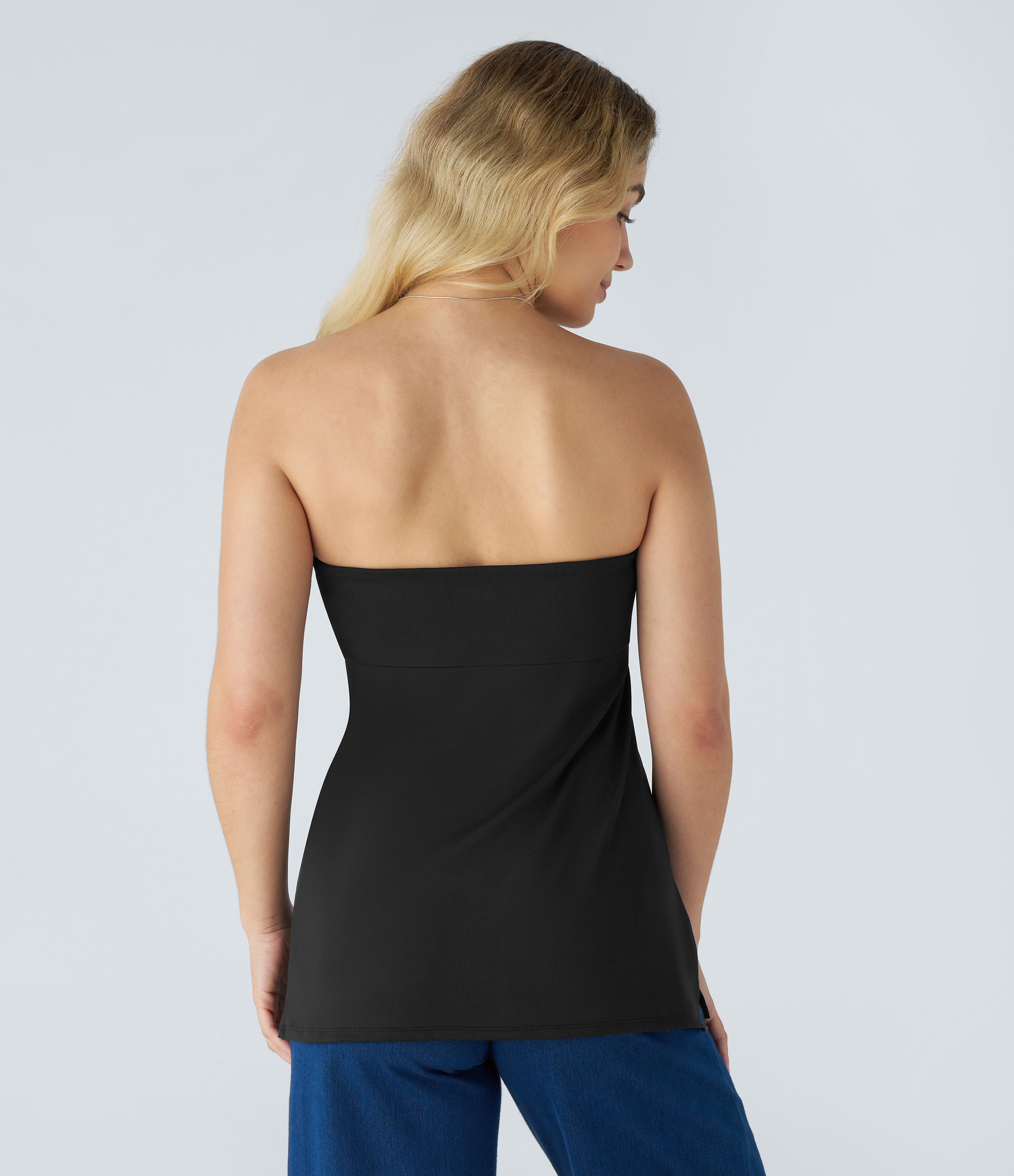 Halara Tube Backless Split Casual Top Tank Top - Black - L golf tops halter top tunic tops sleeveless tops backless top 