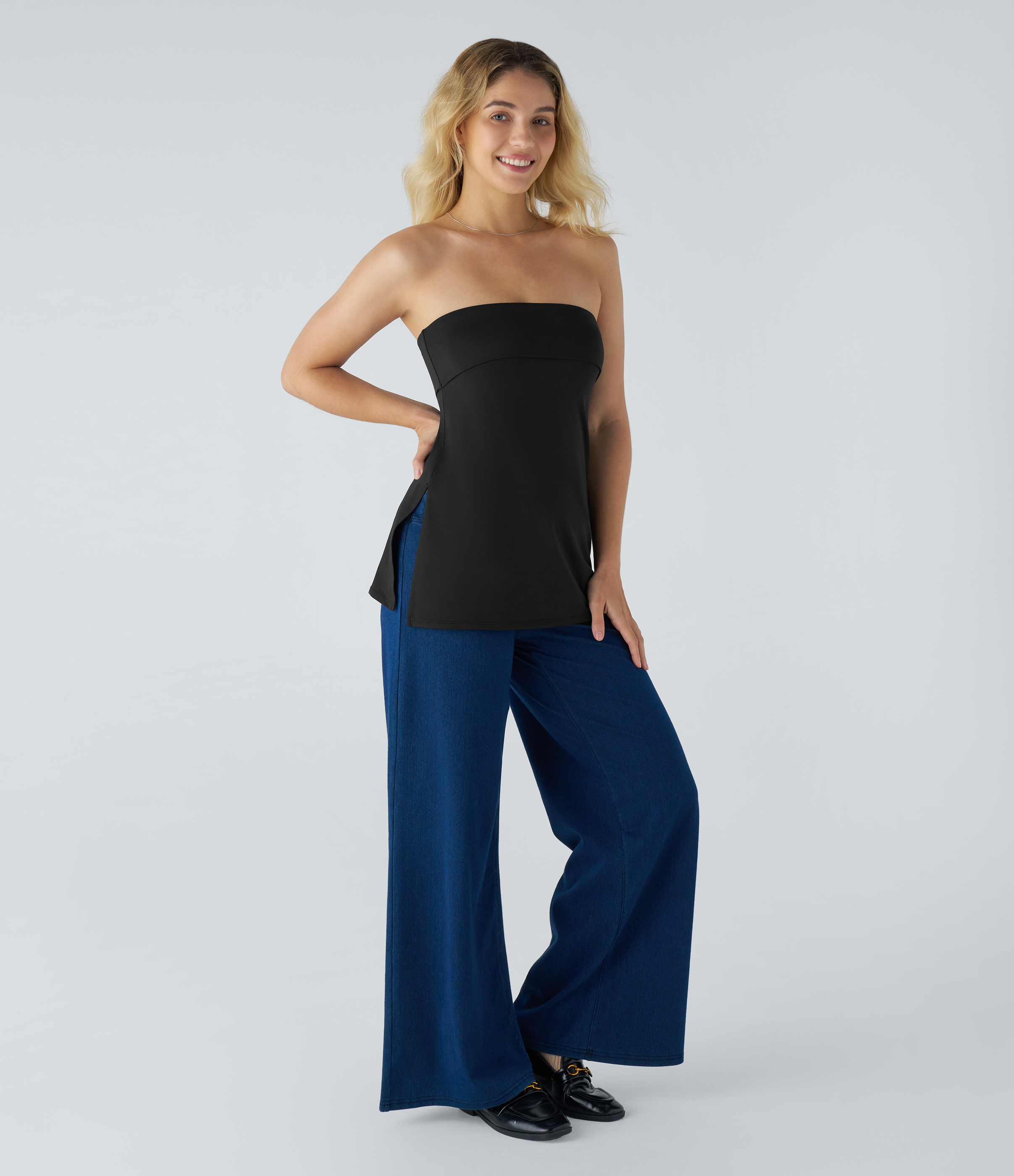 Halara Tube Backless Split Casual Top Tank Top - Black - L golf tops halter top tunic tops sleeveless tops backless top 