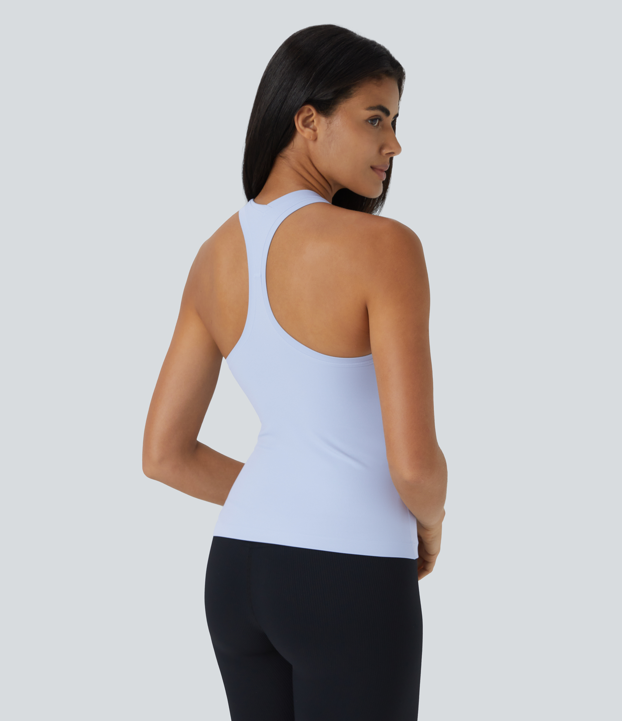 Halara Solid Stretchy U Neck Racerback Workout Tank Top Tank Top - Light Baby Blue - M golf tops halter top tunic tops sleeveless tops 