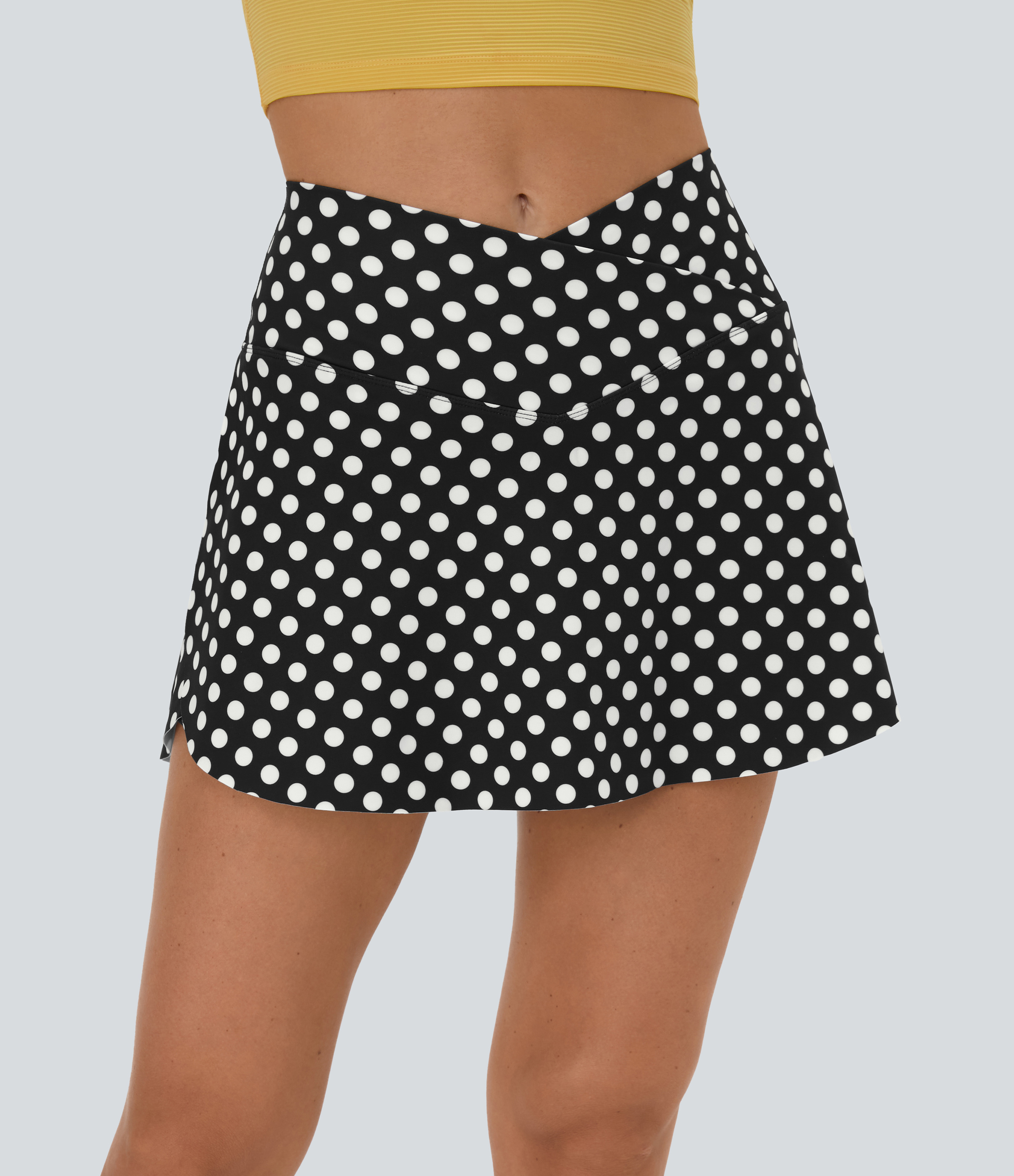Halara Everyday Crossover Side Pocket 2-in-1 Tennis Skirt-Lucid  - White Polka - XS midi skirt a line skirt golfing skirt 