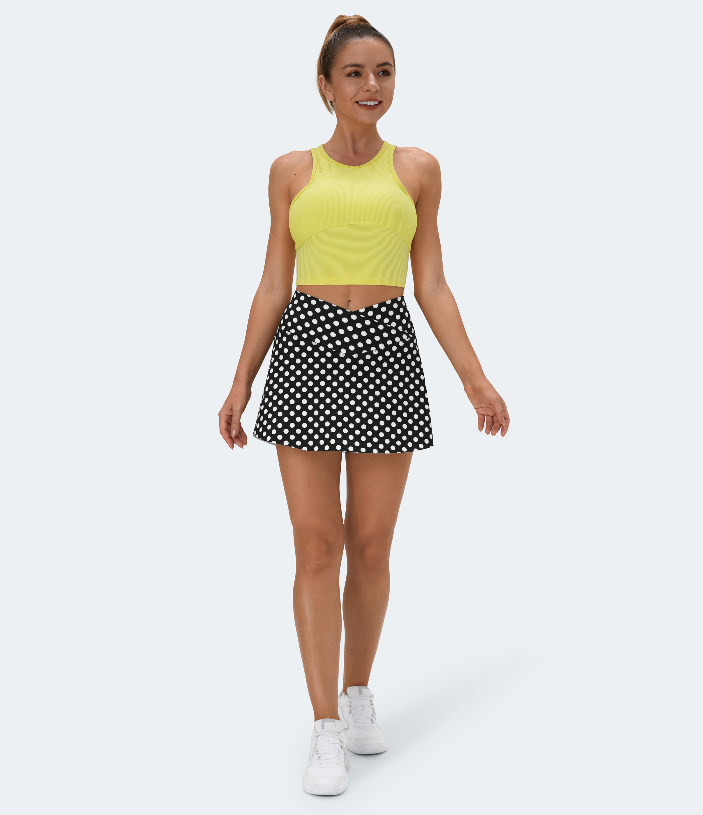 Halara Everyday Crossover Side Pocket 2-in-1 Tennis Skirt-Lucid  - White Polka - XS midi skirt a line skirt golfing skirt 
