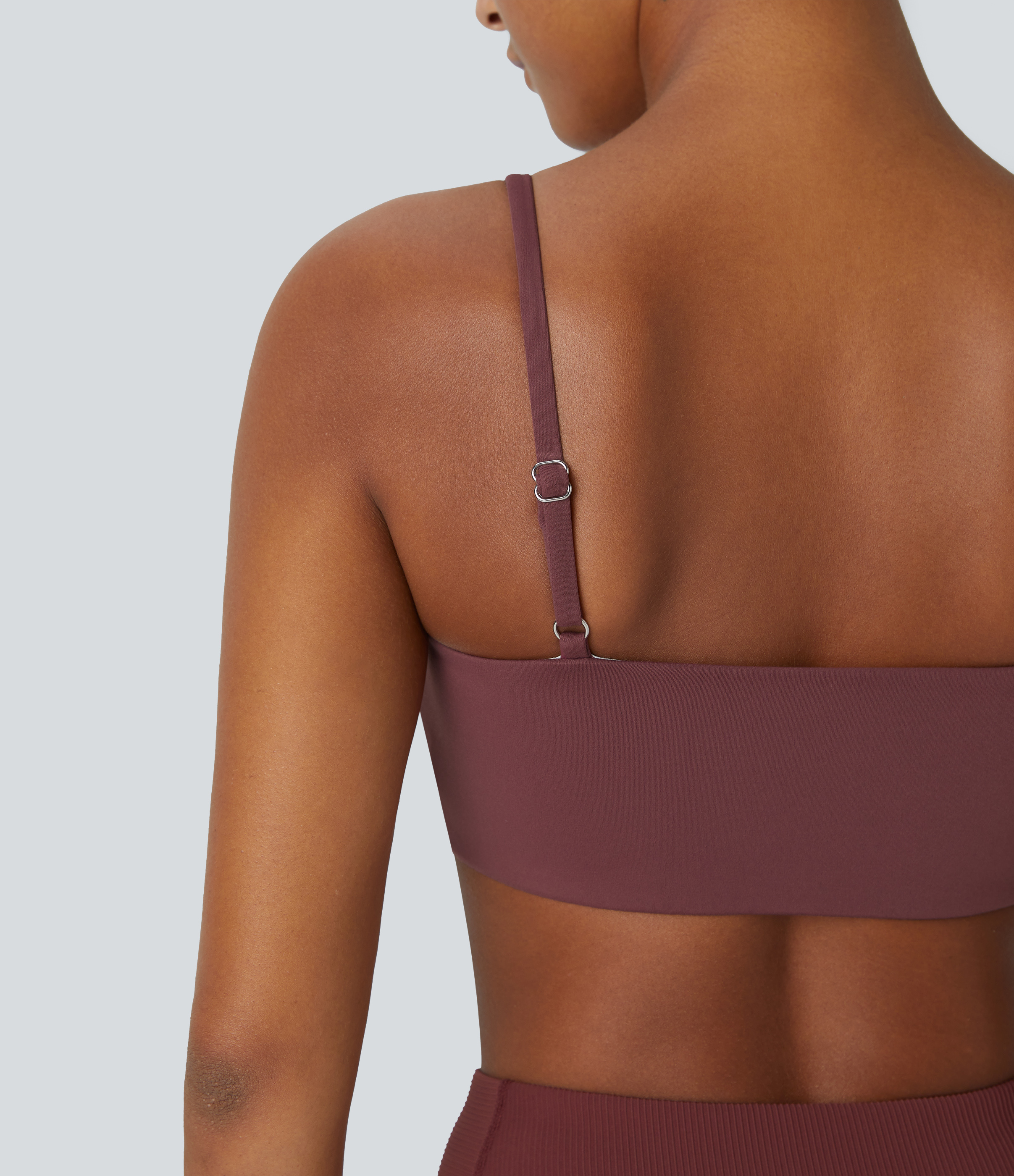 Halara Softlyzeroв„ў Low Support U Neck Adjustable Strap Backless Yoga Sports Bra  - Red Mahogany - XL push up bra strapless bra backless bra 