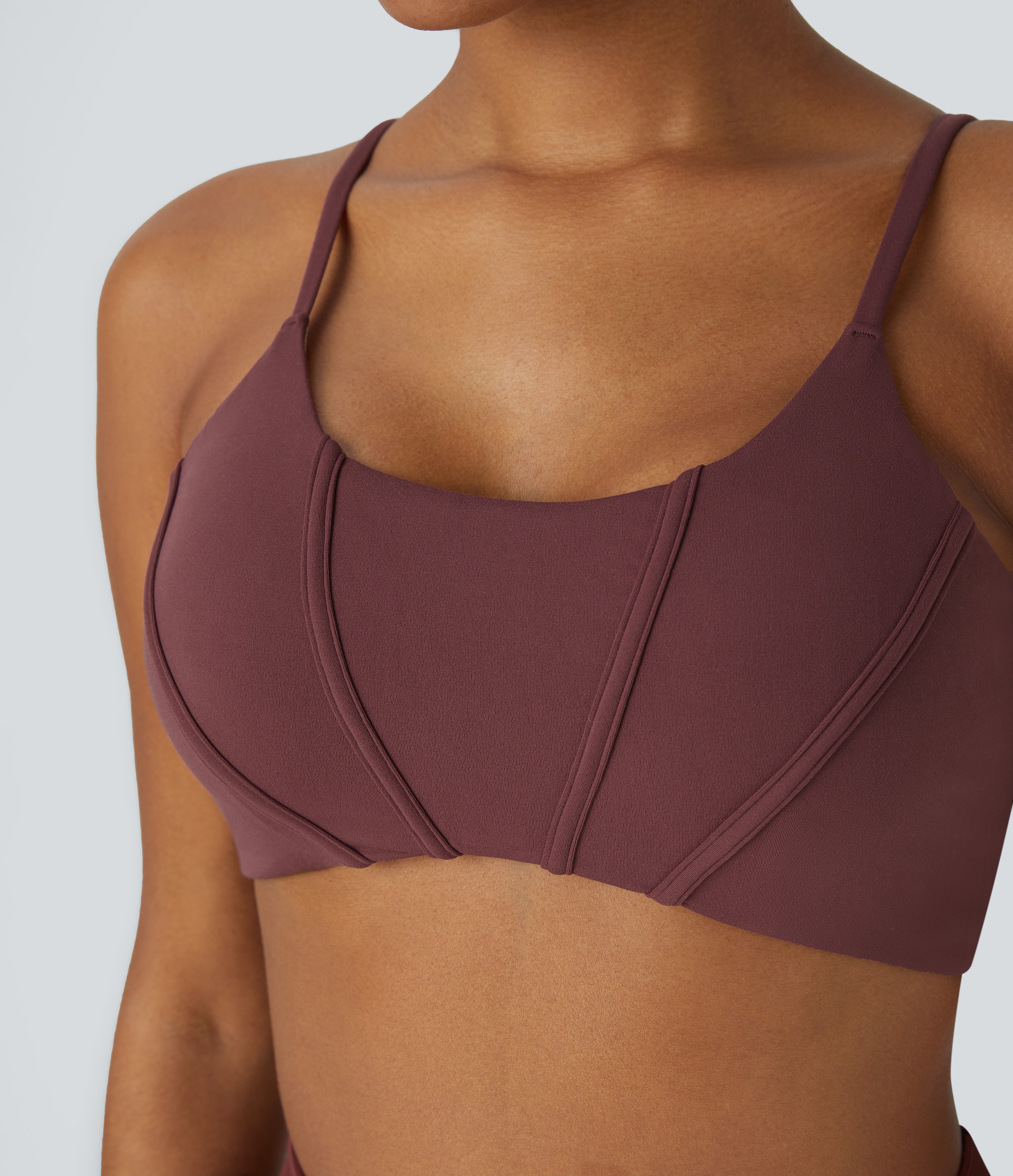 Halara Softlyzeroв„ў Low Support U Neck Adjustable Strap Backless Yoga Sports Bra  - Red Mahogany - XL push up bra strapless bra backless bra 