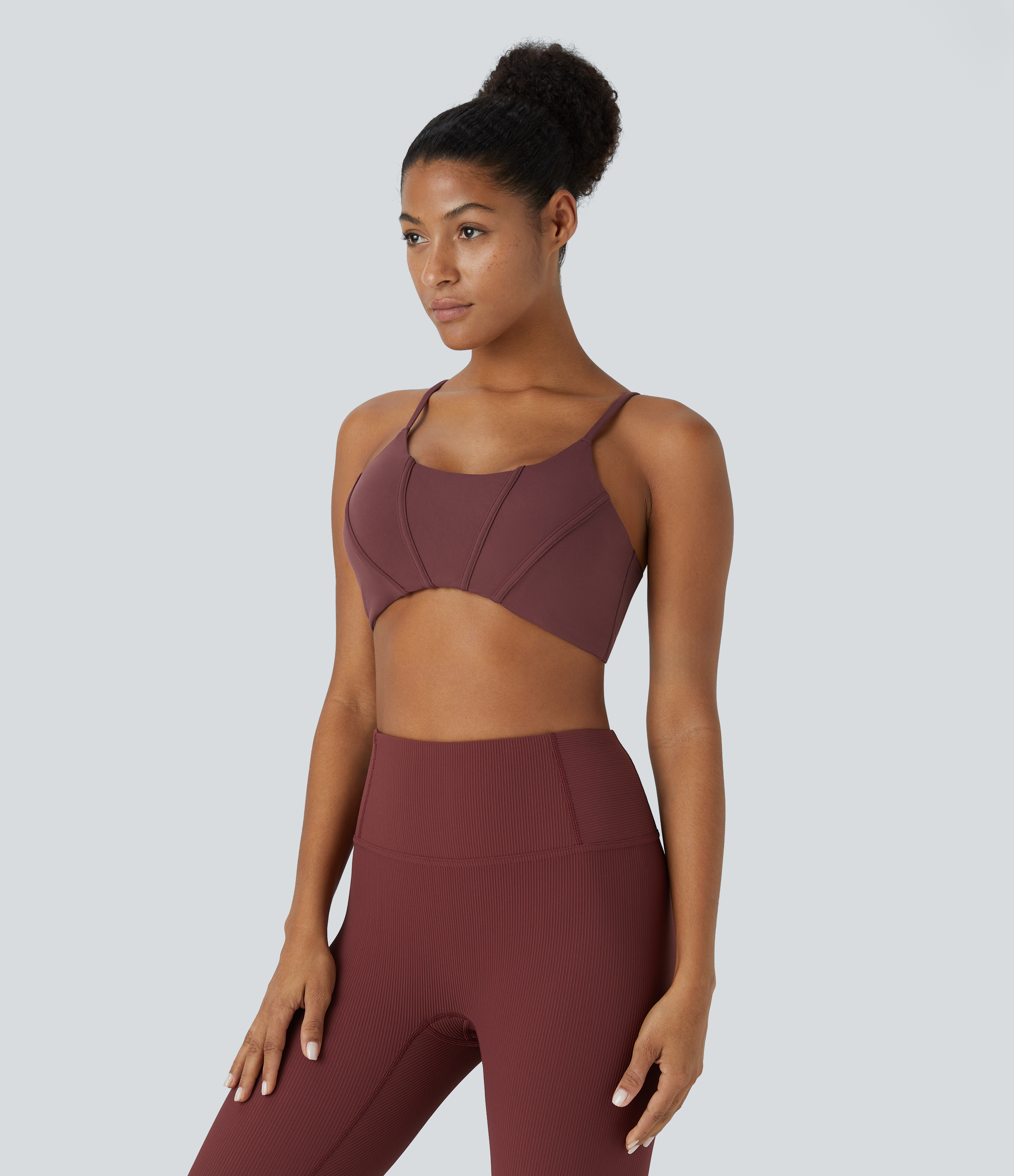 Halara Softlyzeroв„ў Low Support U Neck Adjustable Strap Backless Yoga Sports Bra  - Red Mahogany - XL push up bra strapless bra backless bra 